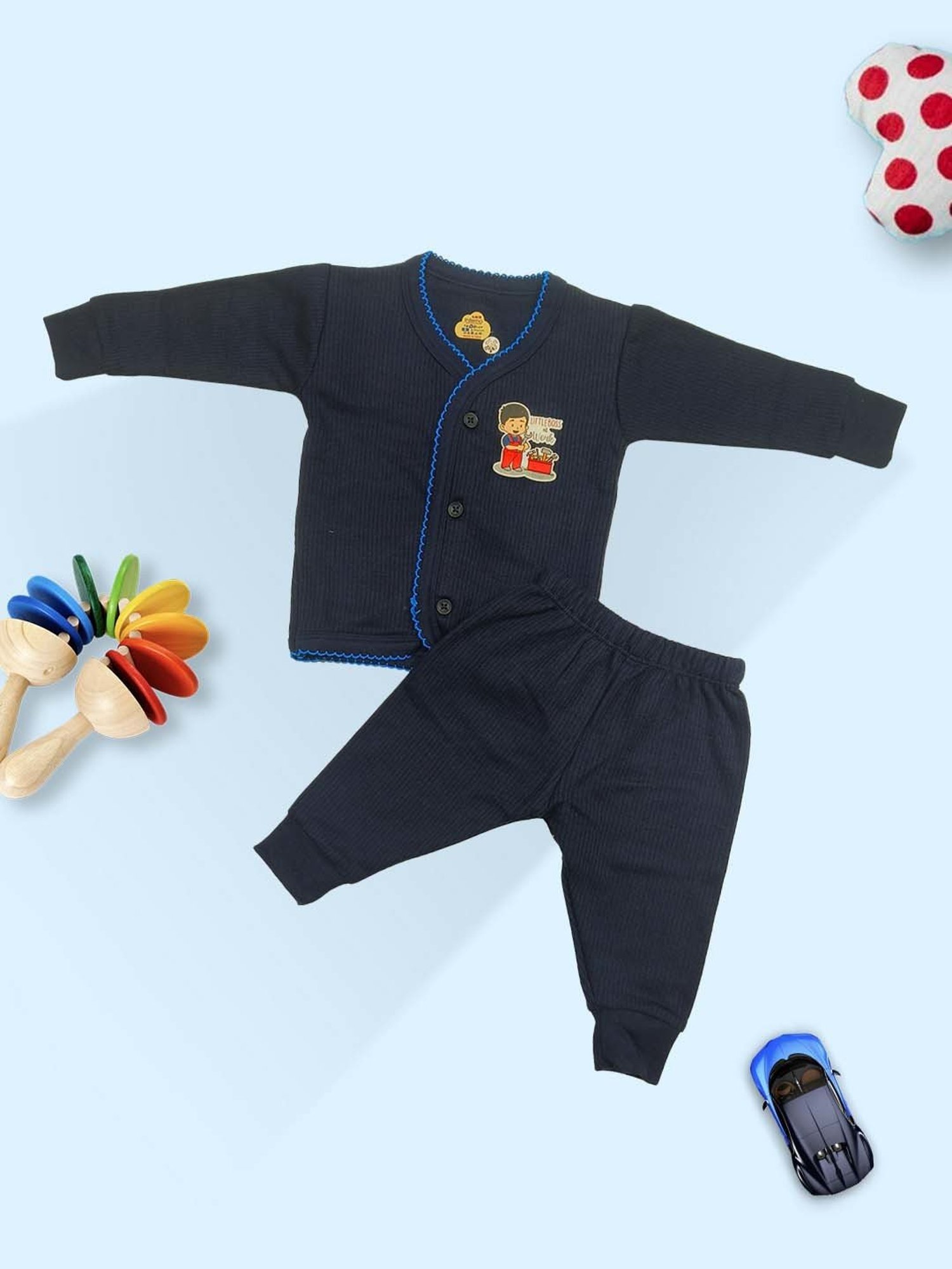 LUX Inferno Kids Navy Printed Full Sleeves Thermal Set