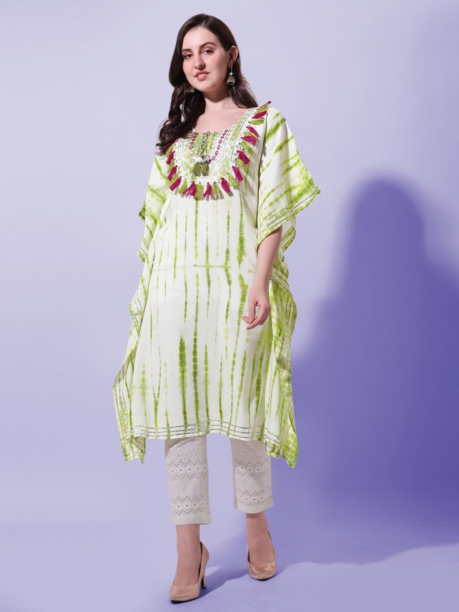 MIRCHI FASHION Green Embroidered A Line Kaftan