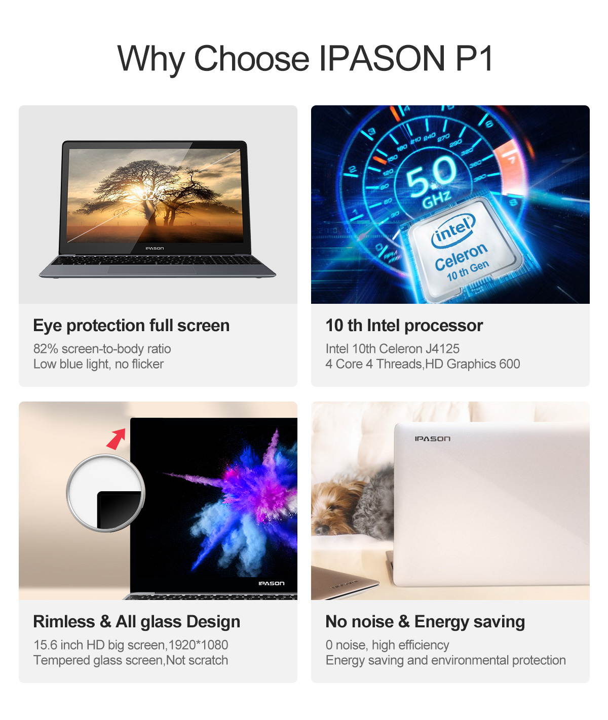 IPASON Maxbook - P1 IPS 15.6" Laptop FHD Intel J4125 4 Core up to 2.7GHz 8GB DDR4 RAM 256GB SSD Windows 10 home Notebook Computer Ultra Thin and Light Notebook Business Office Student Ultrabook