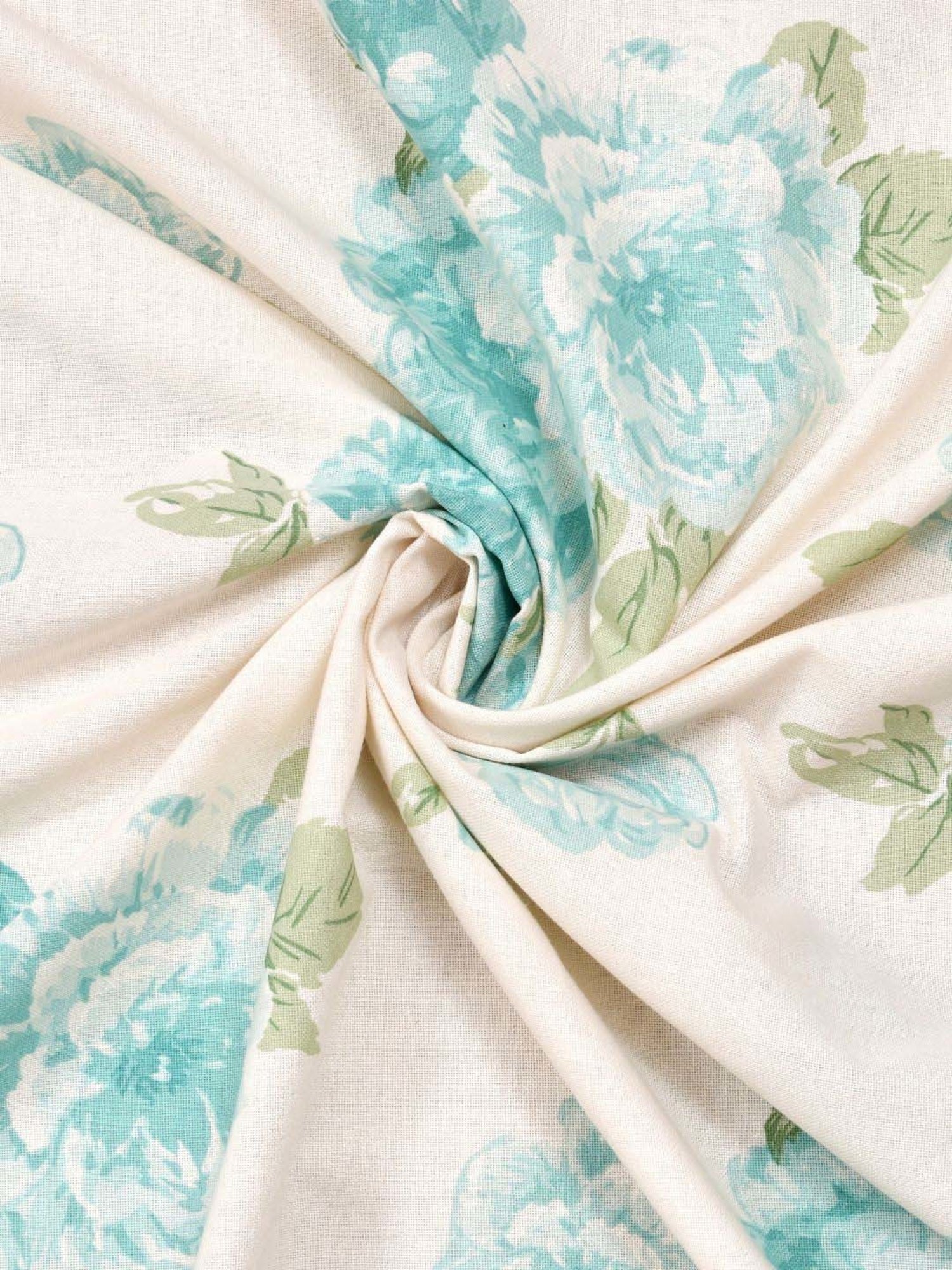 Haus & Kinder White & Teal Cotton 120 TC Petal Harmony Printed King Bedsheet with 2 Pillow Covers