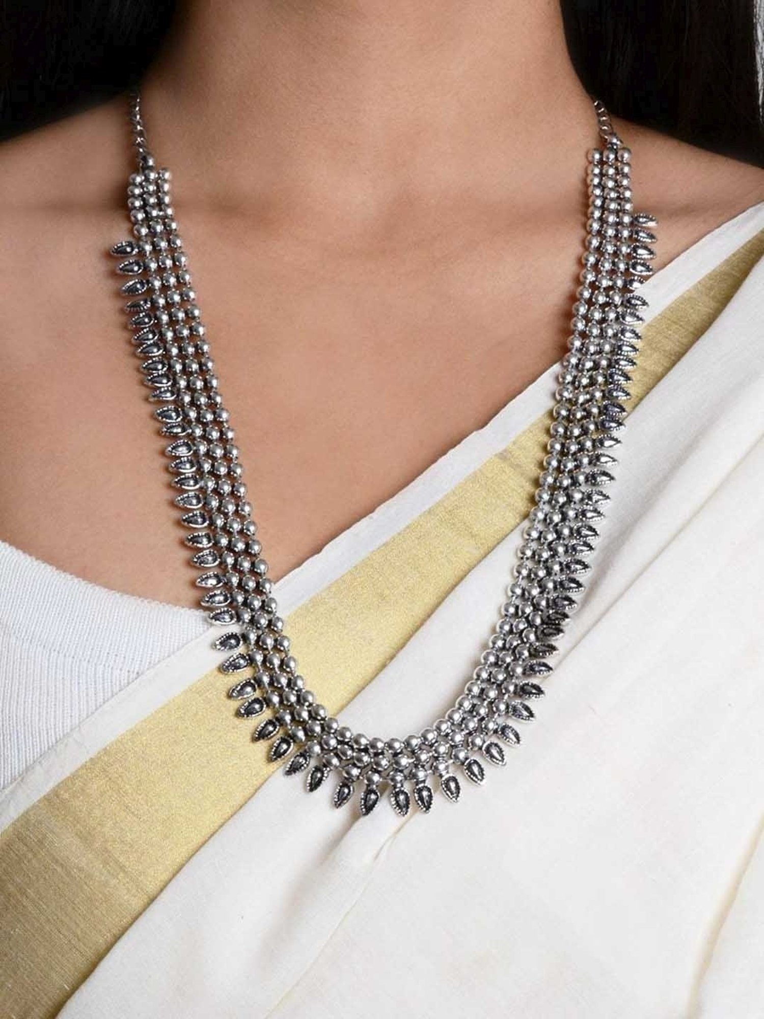 Teejh Ethnic Yashika Silver Oxidized Long Necklaces for Women