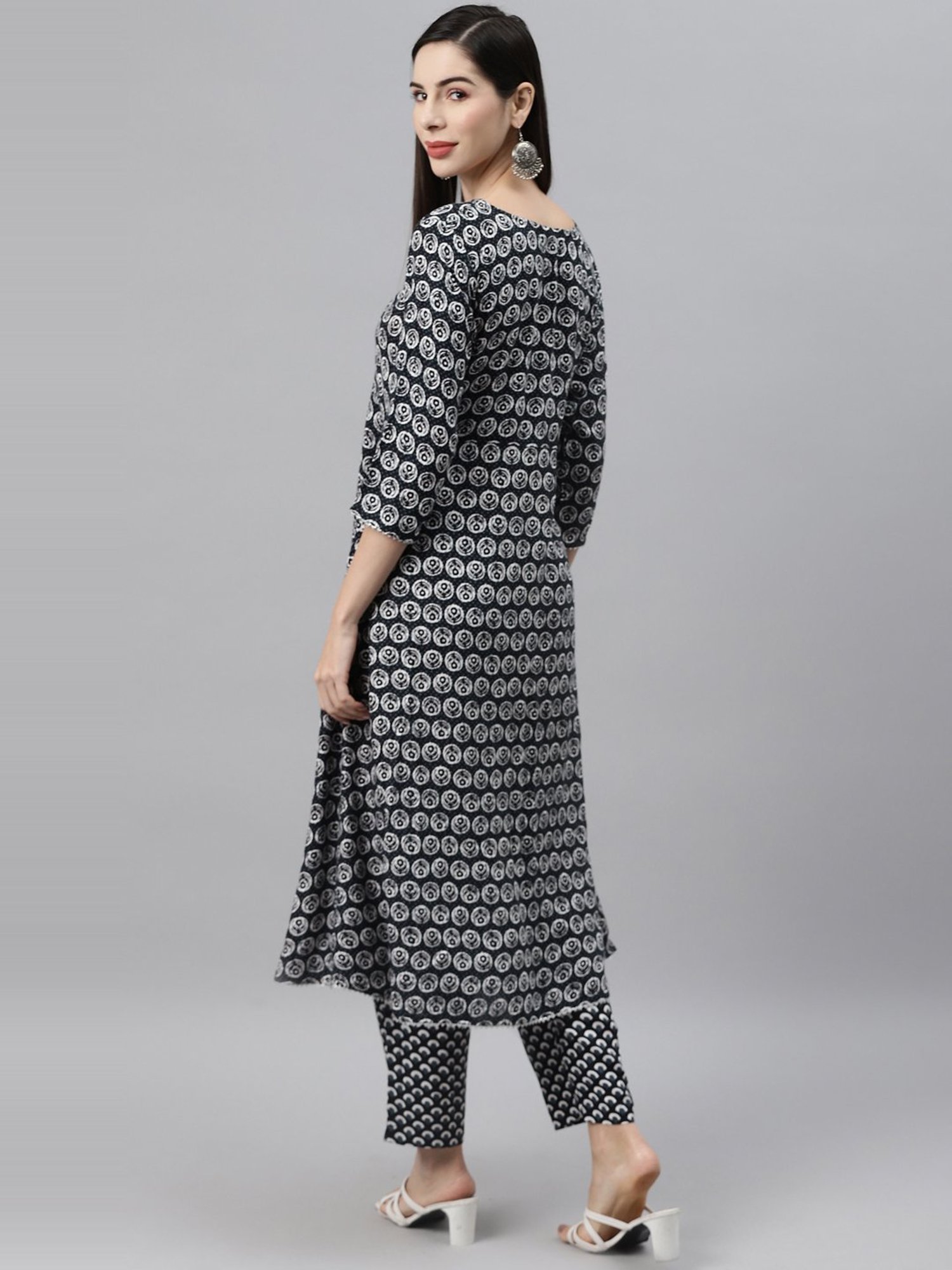 Indibelle Black Cotton Printed Flared Kurta