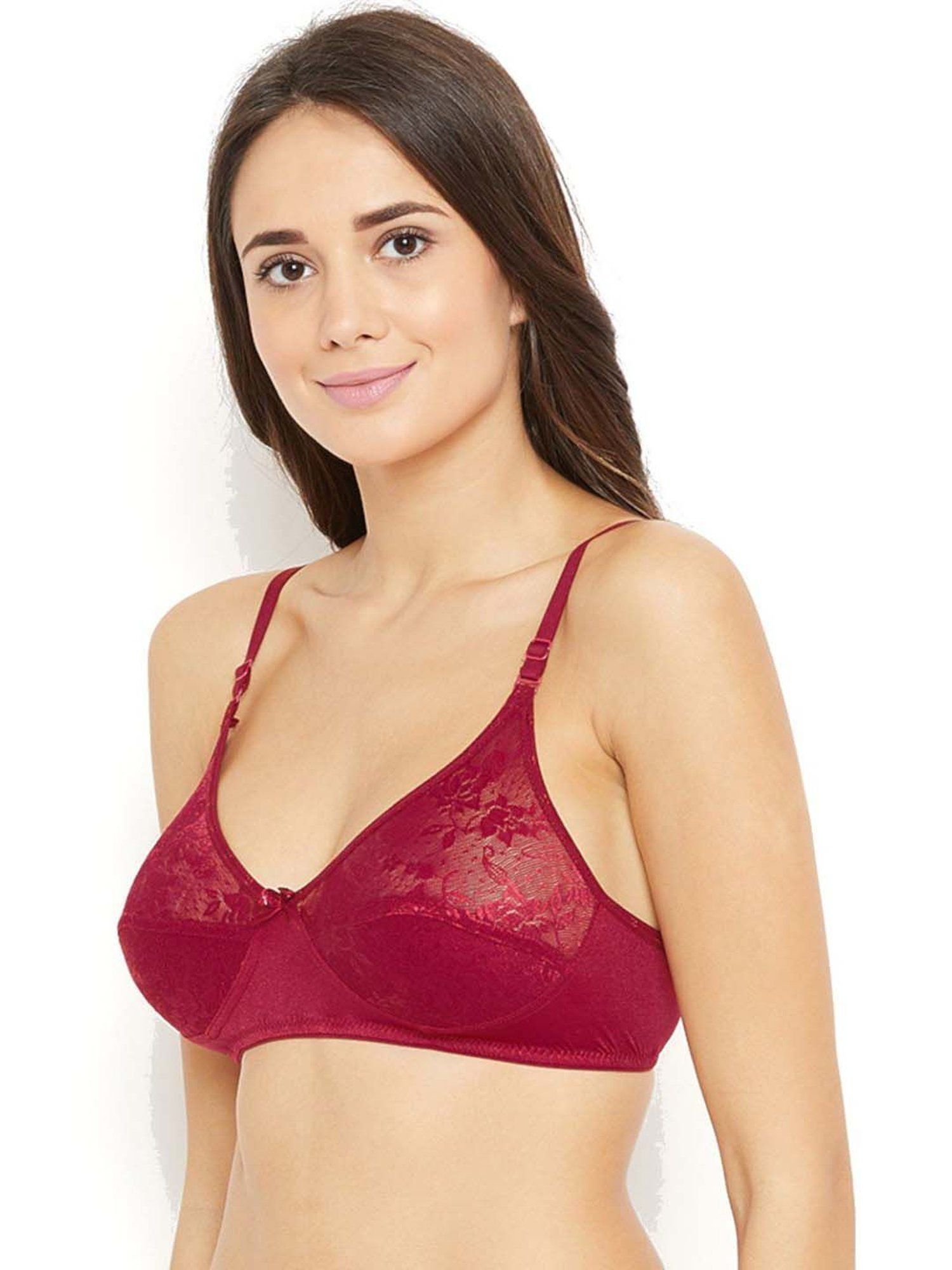N-Gal Maroon & Purple Lace Work Half Coverage Bras - Pack Of 2