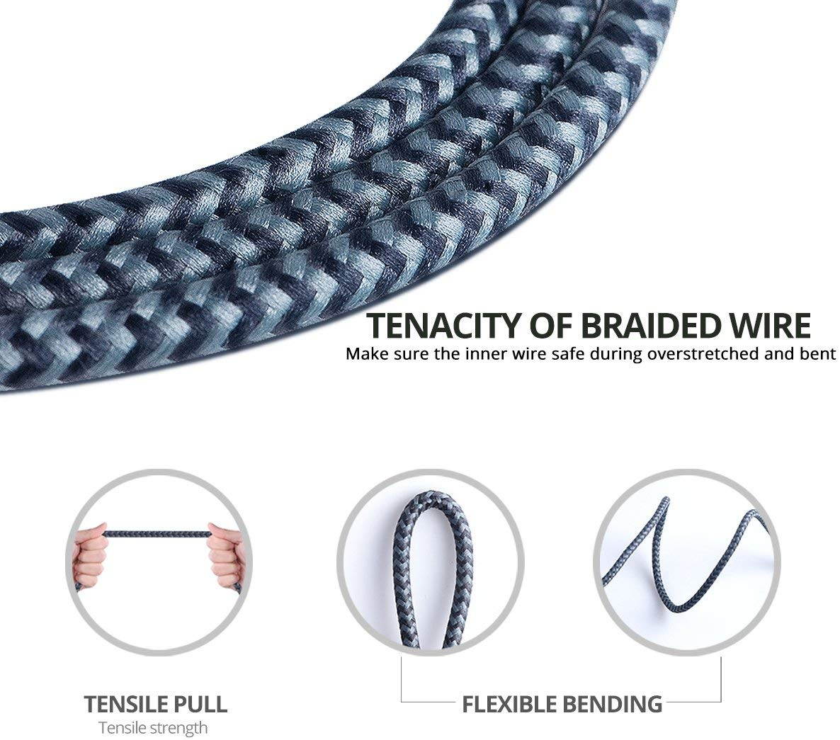 Micro USB Cable, FONKEN Android Charger Nylon Braided Quick Charge Cable [3-Pack,3.3FT] Fast Sync & Charging Cable Smartphone Charge Cable Compatible Samsung, Nexus, LG, Motorola, Sony, Kindle (Black)