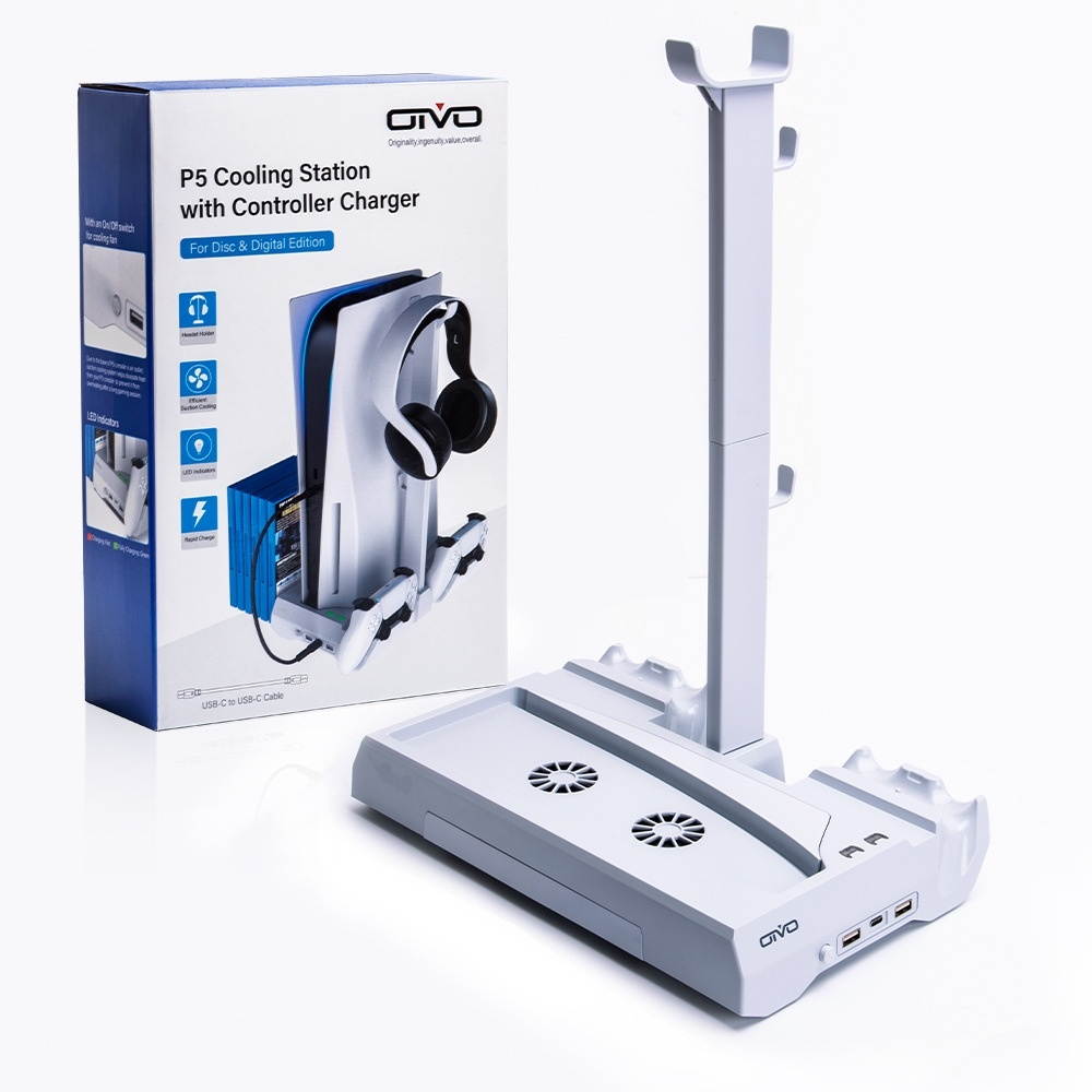 OIVO IV-P5249 Dual-Charge Cooling Base Bracket Disc Storage Rack With Earphone Bracket Suitable For PS5