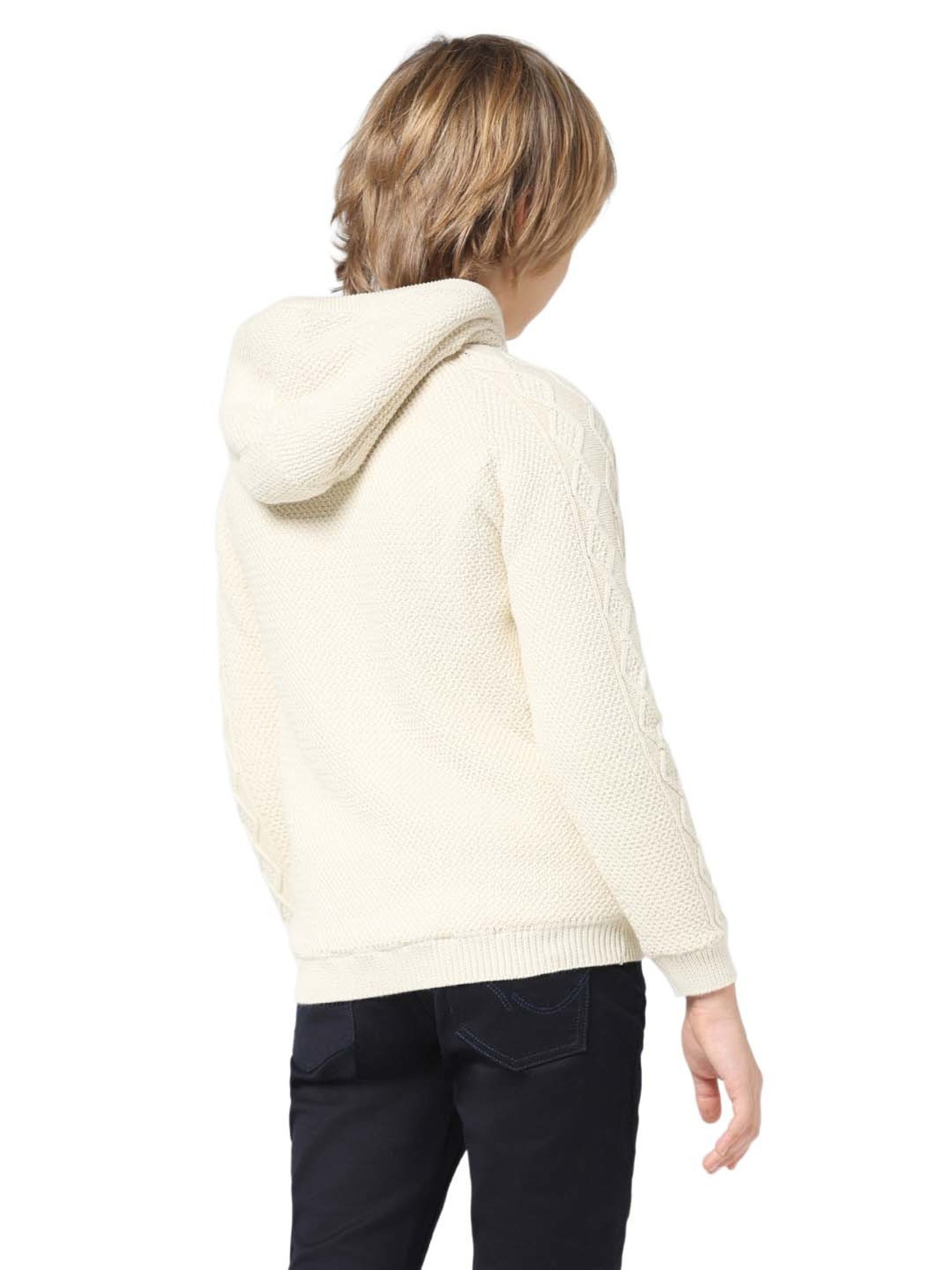 Jack & Jones Junior Beige Cotton Self Pattern Full Sleeves Sweater