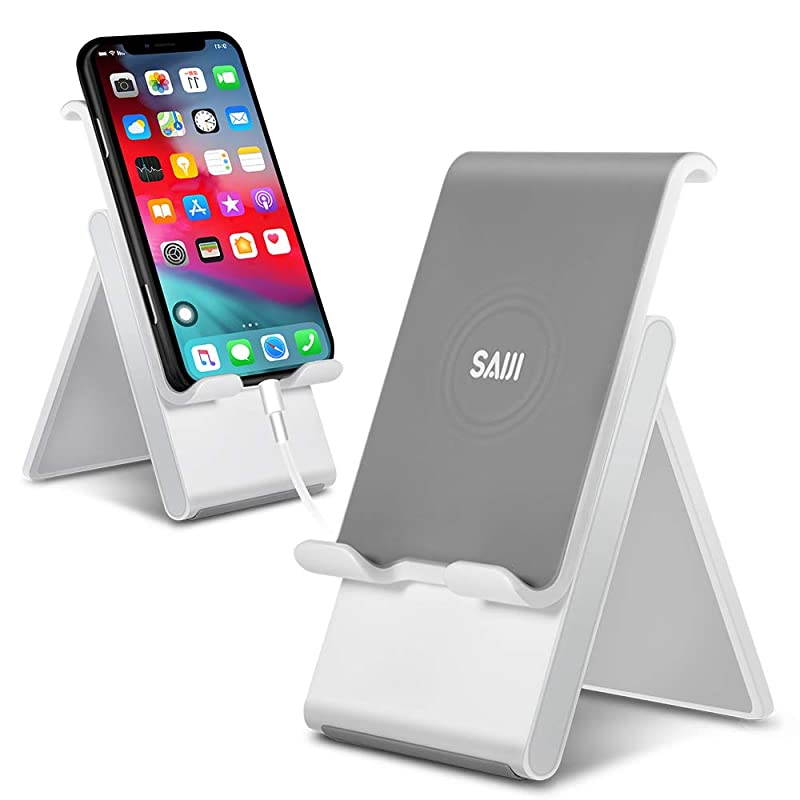 Cell Phone Stand Adjustable Cellphone Ipad Stand Foldable Phone Holder for Desk with AntiScratch Base and Charging Dock Compatible Universal Smartphones Gray