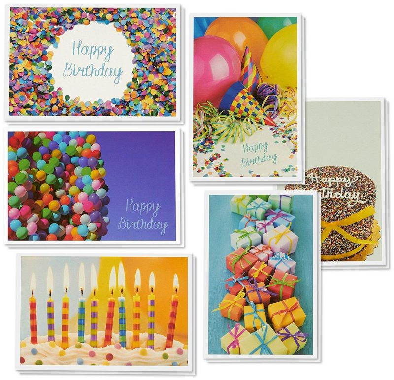 Birthday Card - 48-Pack Birthday Cards Box Set, Happy Birthday Cards - 6 Birthday Party Elements Designs Birthday Card Bulk, Envelopes Included, 4 x 6 Inches