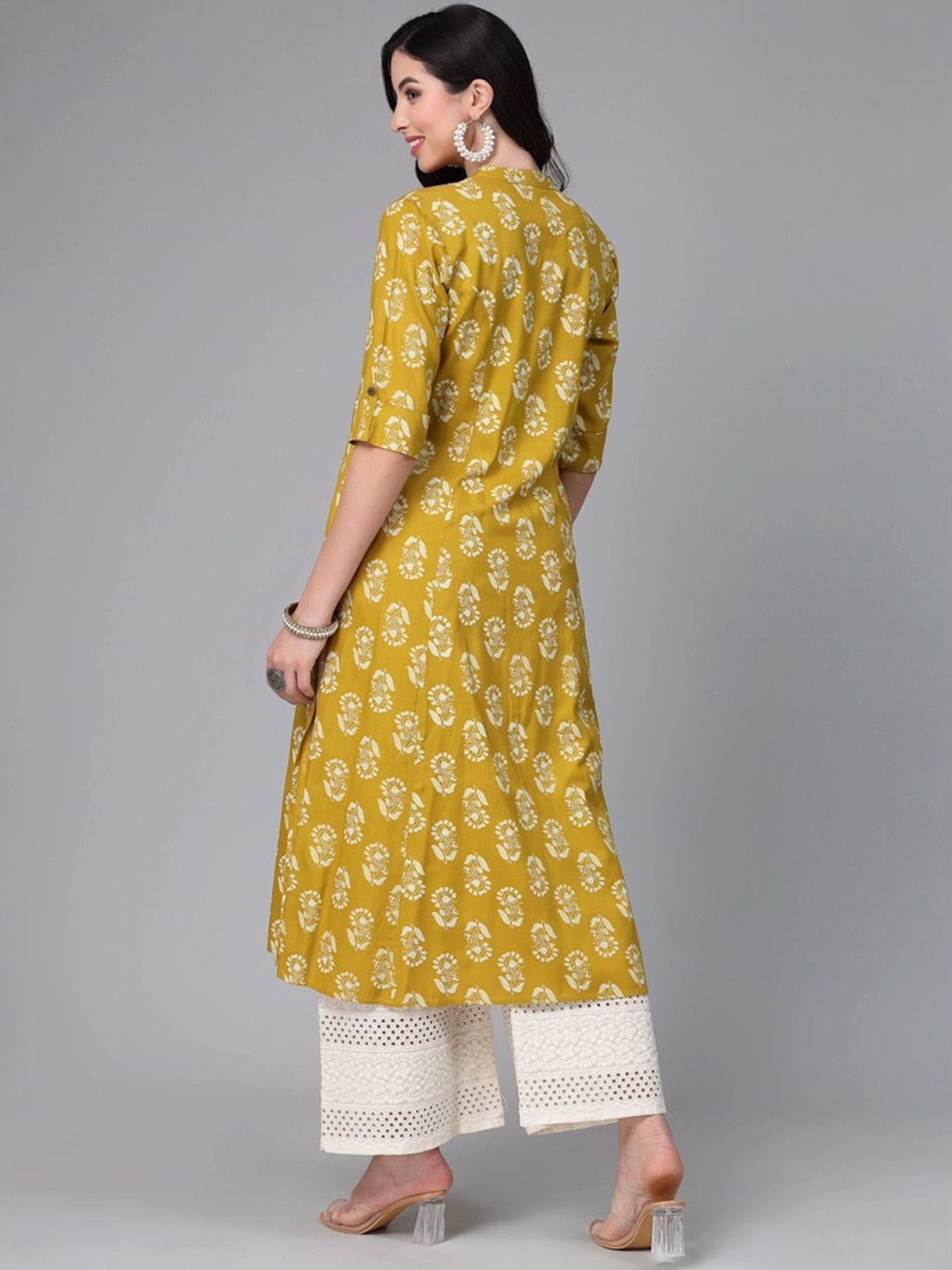Stylum Lime Green Floral Print A-Line Kurta