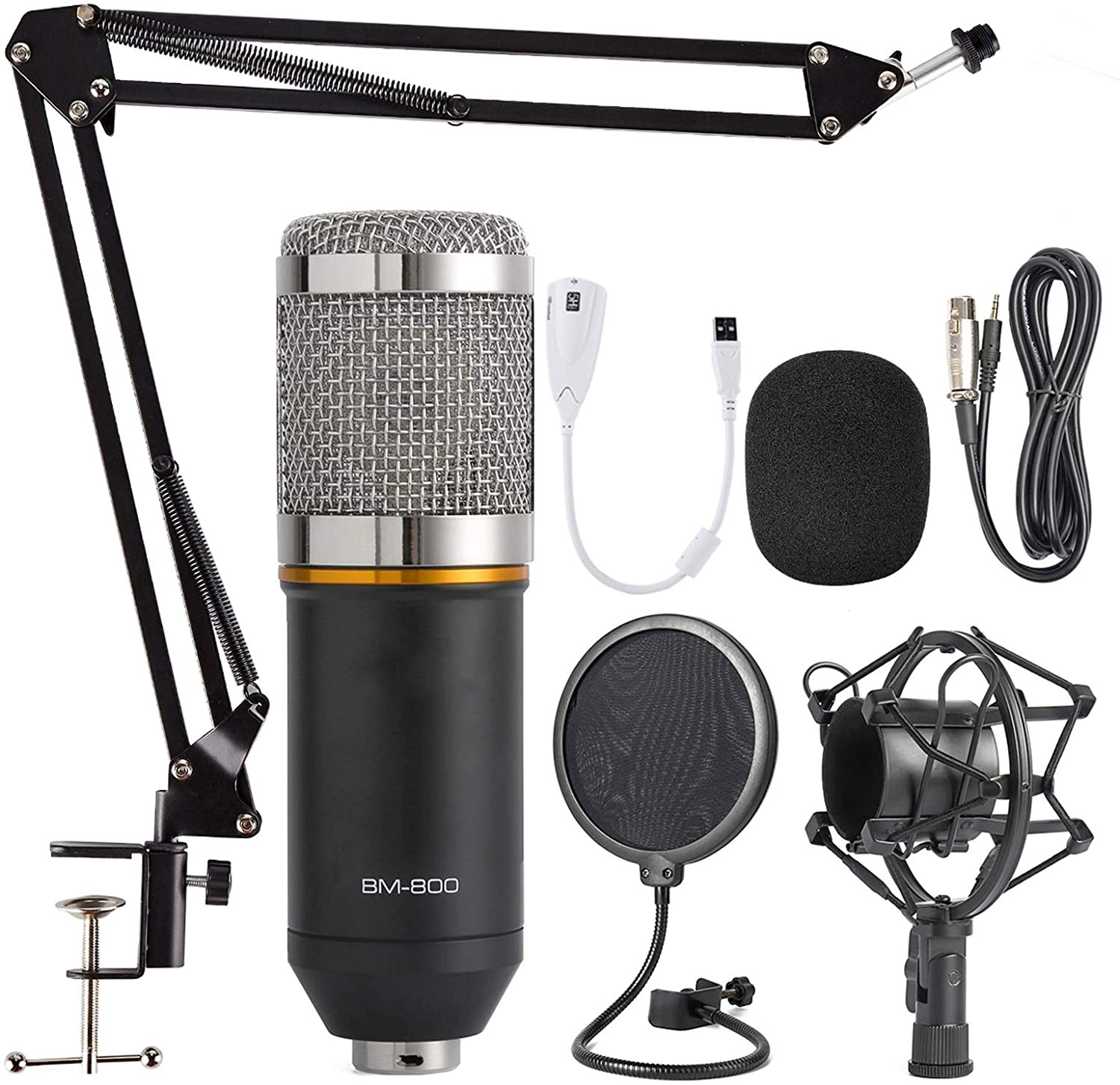 gold--BM800 Professional Suspension Microphone Kit Studio Live Stream Broadcasting Recording Condenser Microphone Set