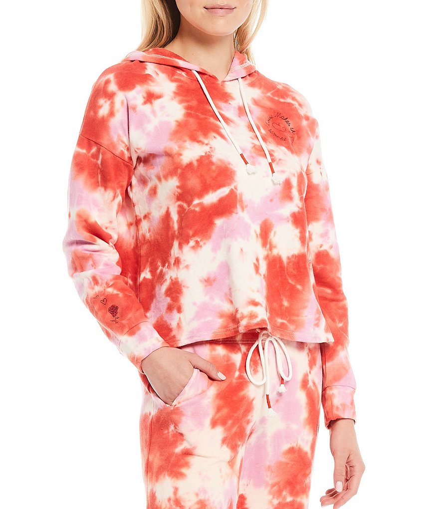 PJ Salvage Daydream Doodles #double;Love Makes#double; Tie Dye Printed Coordinating Hoodie Sleep Top