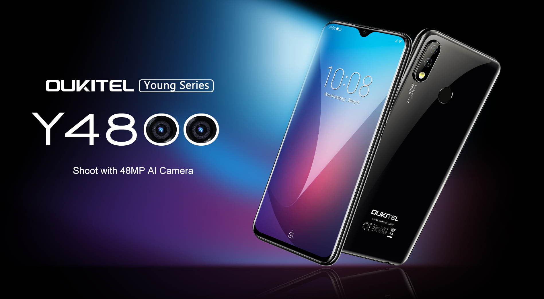 OUKITEL Y4800 (2019) telefono Desbloqueado, camara AI de 48MP + 5MP + 16MP, telefono Inteligente Android 9.0 Dual SIM 4G, 6.3 Pulgadas, 6GB RAM + 128GB ROM, bateria de 4000mAh