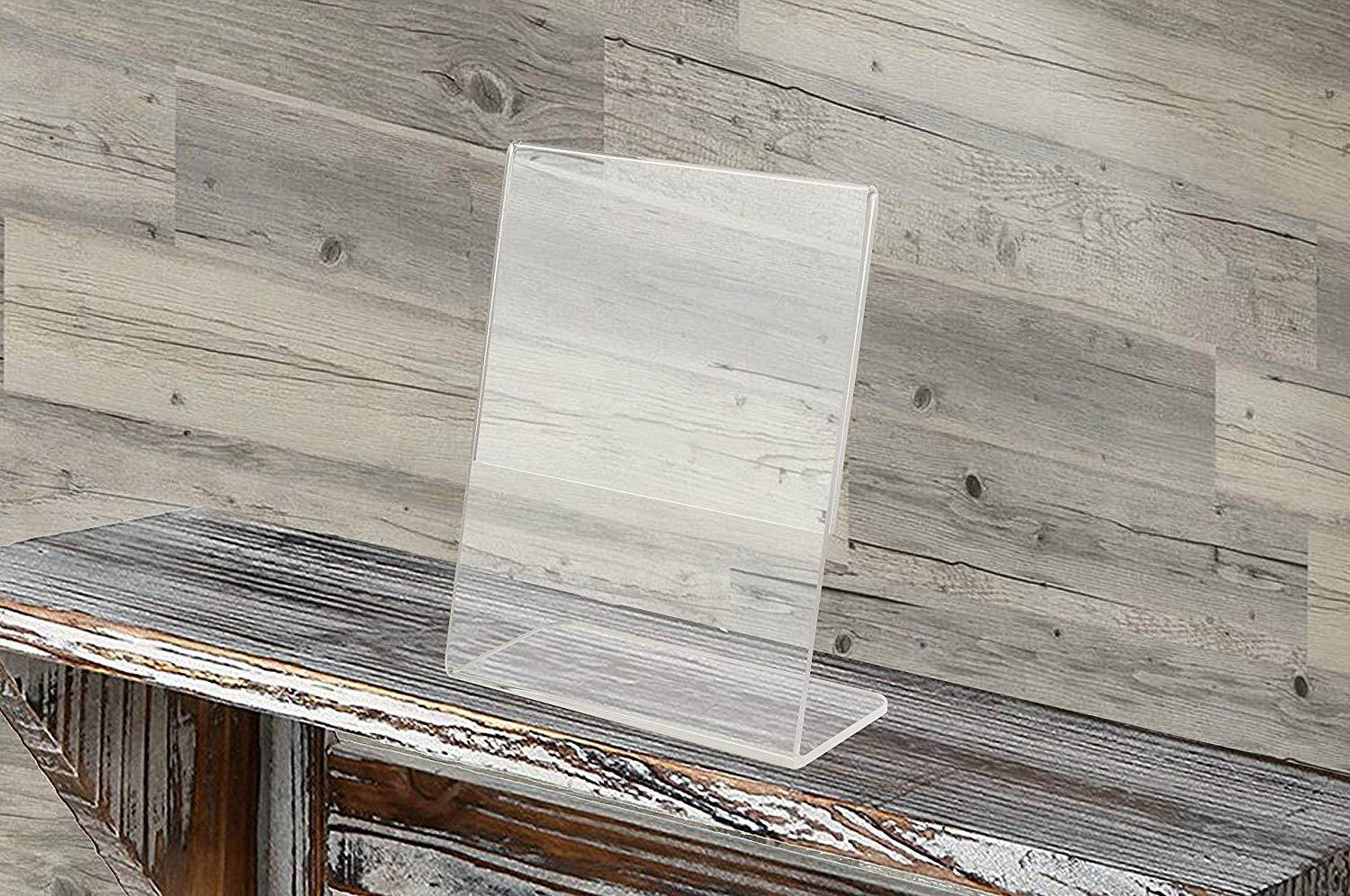 Marketing Holders 4"w x 5"h Slanted Desk Sign Holder Plastic Frame Side Load Premium Clear Acrylic Holds Notice Info Menu Price Sheet Photo or any Literature fits 4"w x 5"h Small Price Frame Qty 4