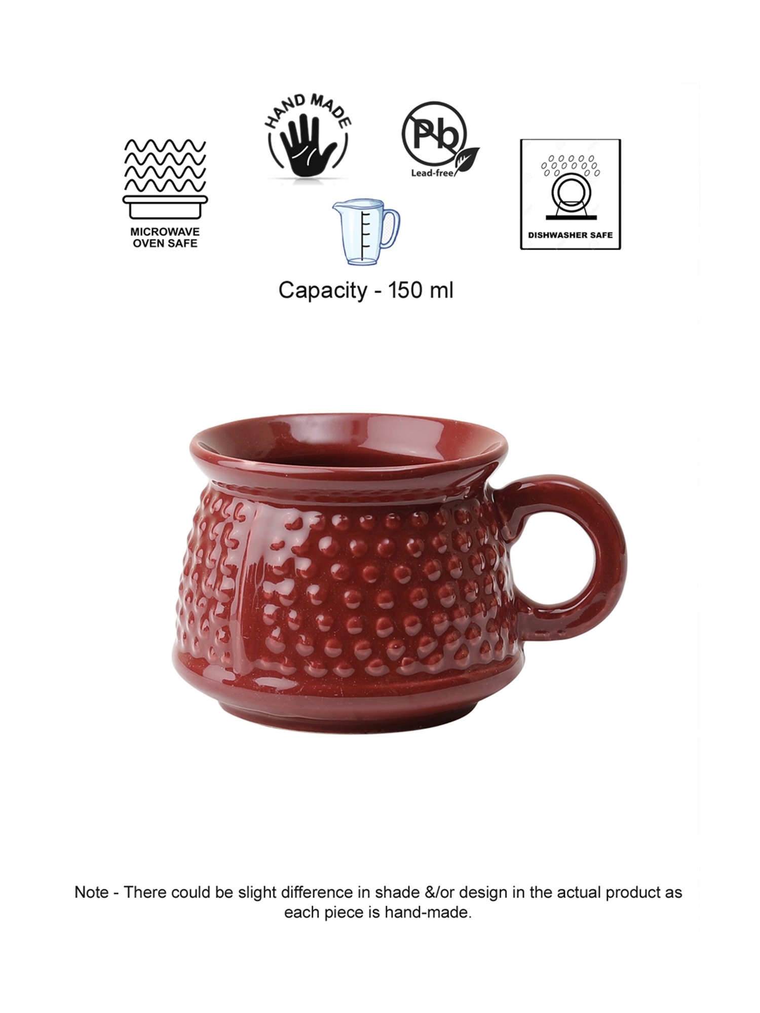 VarEesha Hand Crafted Studio Pottery Maroon Tea Cups (200 ml) - Set of 4