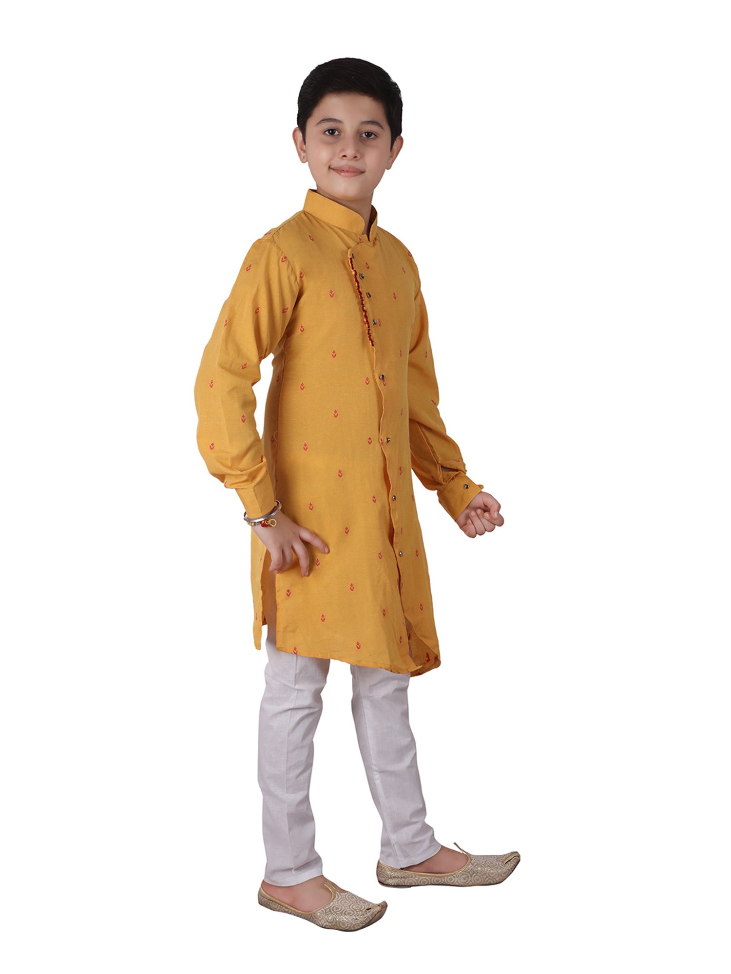 Pro-Ethic Style Developer Kids Yellow & White Printed Full Sleeves Kurta with Pyjamas