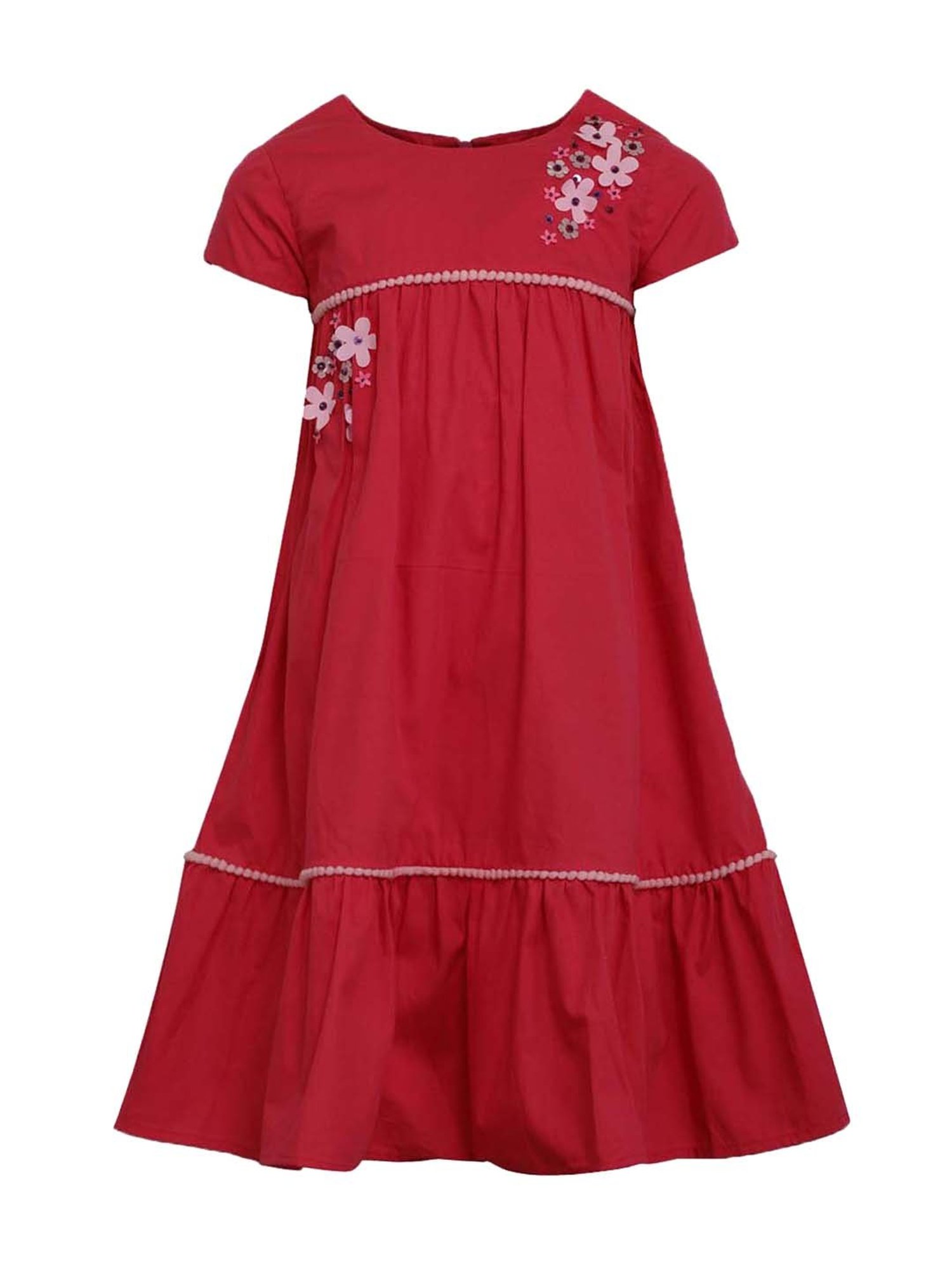 A Little Fable Kids Red Cotton Applique Dress