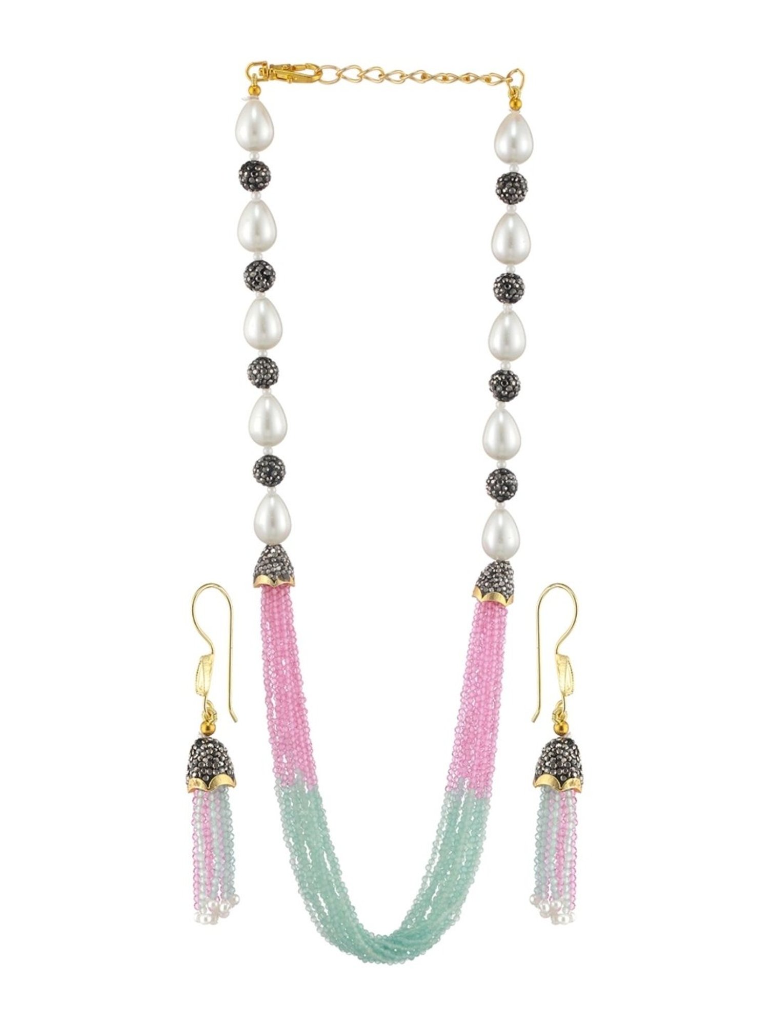 Aatmana Multi Beaded with Crystals & Pearls Studded Necklace with Earrings