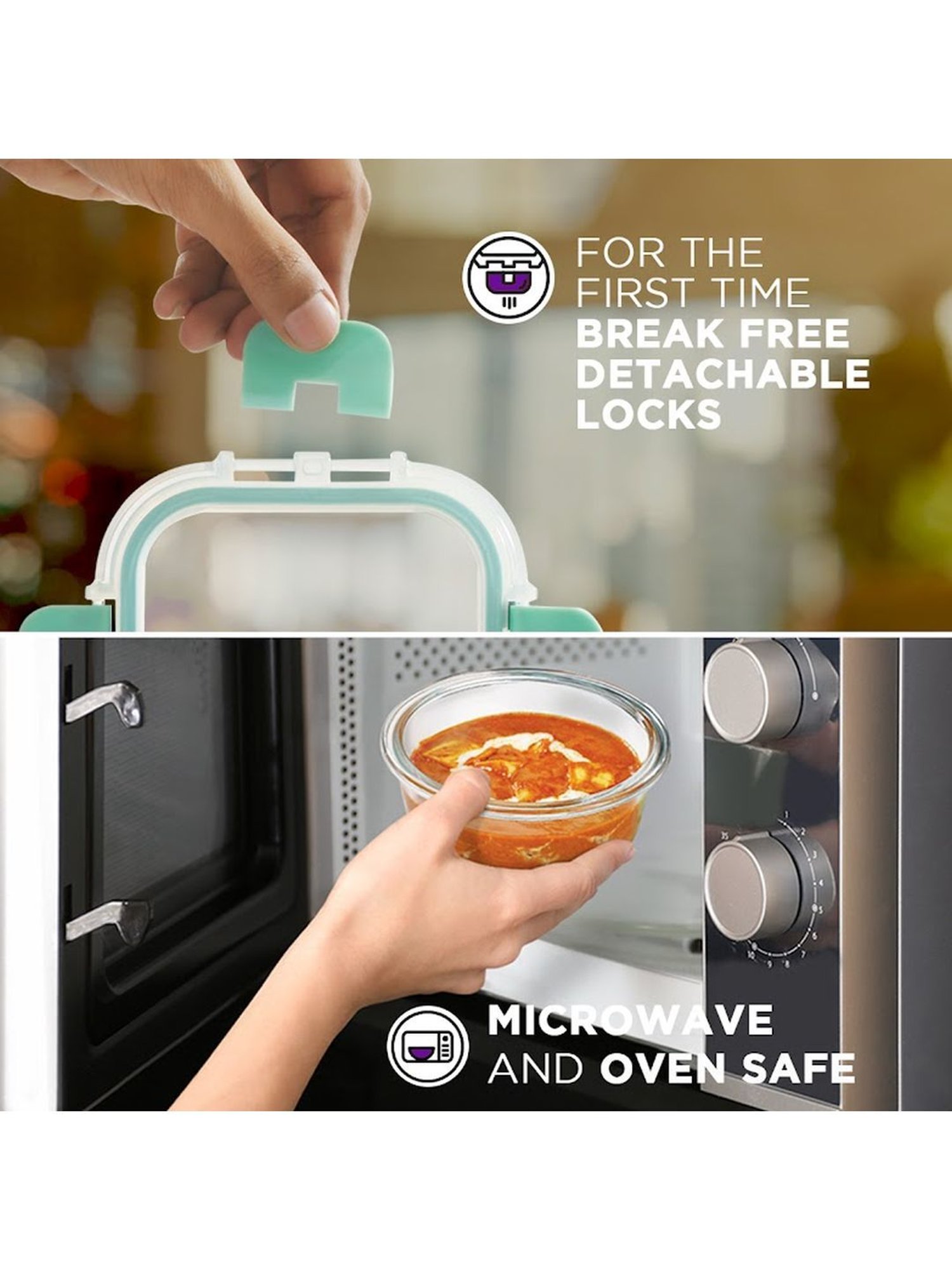 Borosilicate Glass Lunch Box Microwave Oven Safe with Detachable Lock and Chevron Mint Tiffin Bag