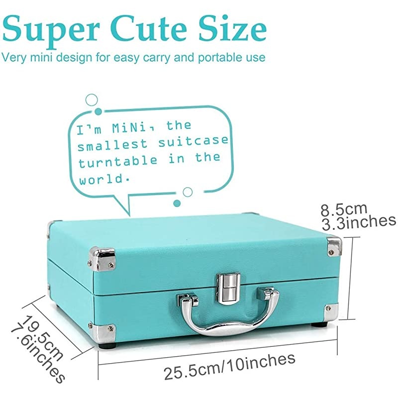 Player, Portable Mini Suitcase Turntable for 7 Inch Vinyl , Belt-Drive 2-Speed Turntable with Built in Stereo Speaker (Blue)