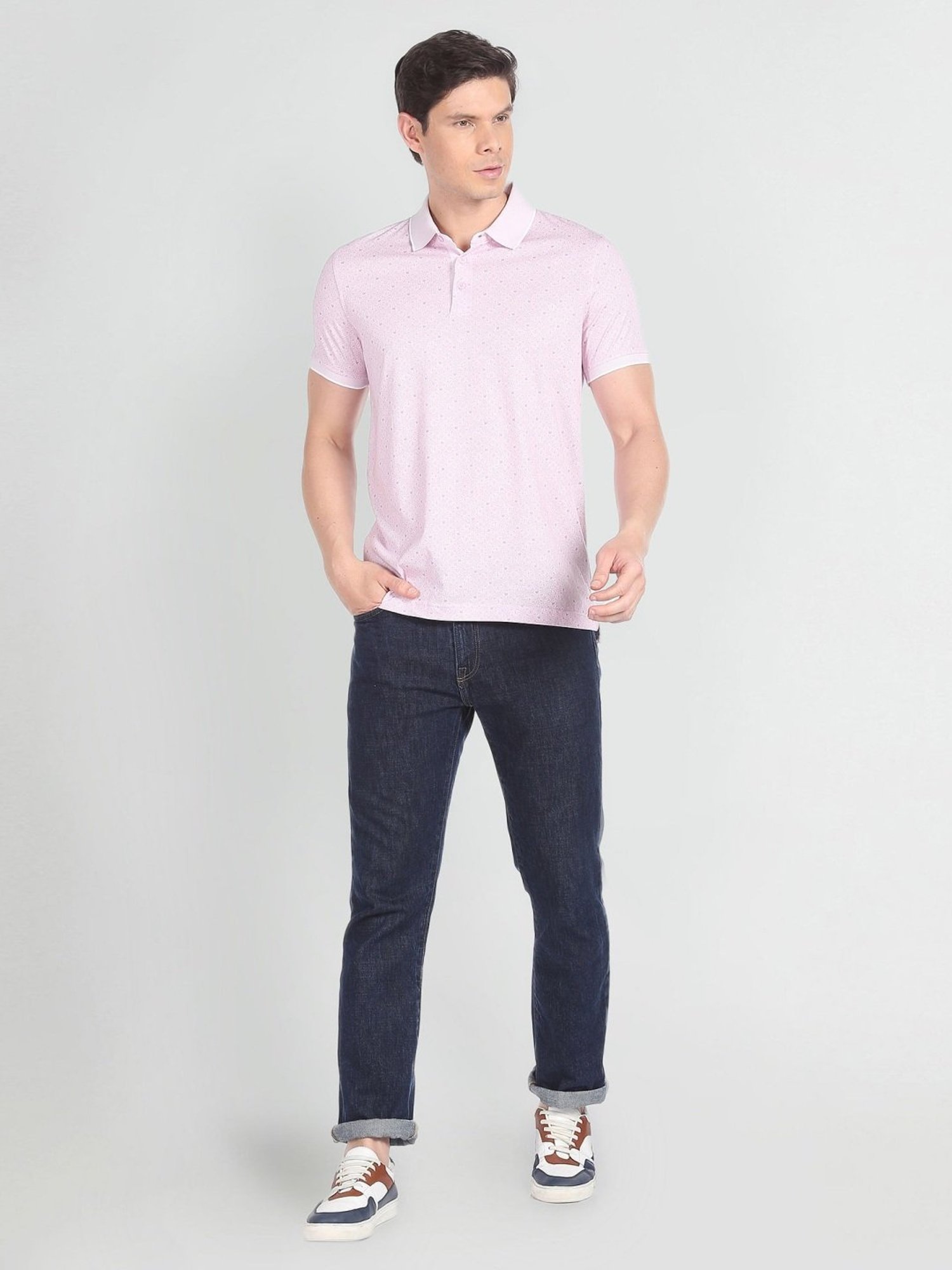 Arrow Purple Cotton Regular Fit Printed Polo T-Shirt