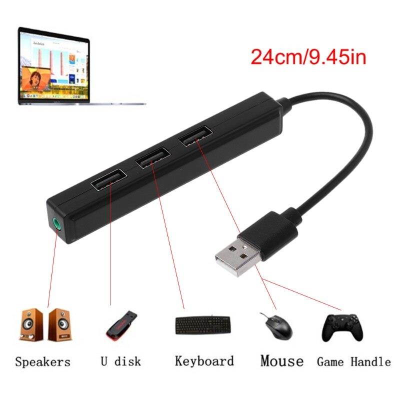 USB 2.0 3 Ports Hub With 3.5mm Sound Card Audio Output for PC Laptop Mac Windows
