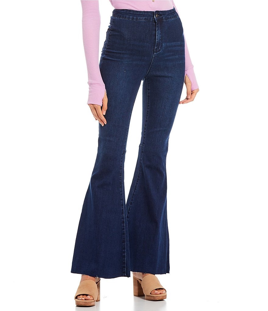 YMI Jeanswear Love Mid Rise Fray Hem Flare Jeans