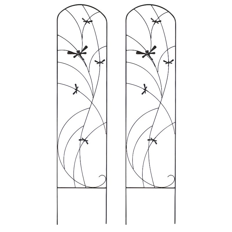 Sunnydaze Decorative Steel Metal Dragonfly Delight Design Garden Trellis - 55.75" H - Black - 2-Pack