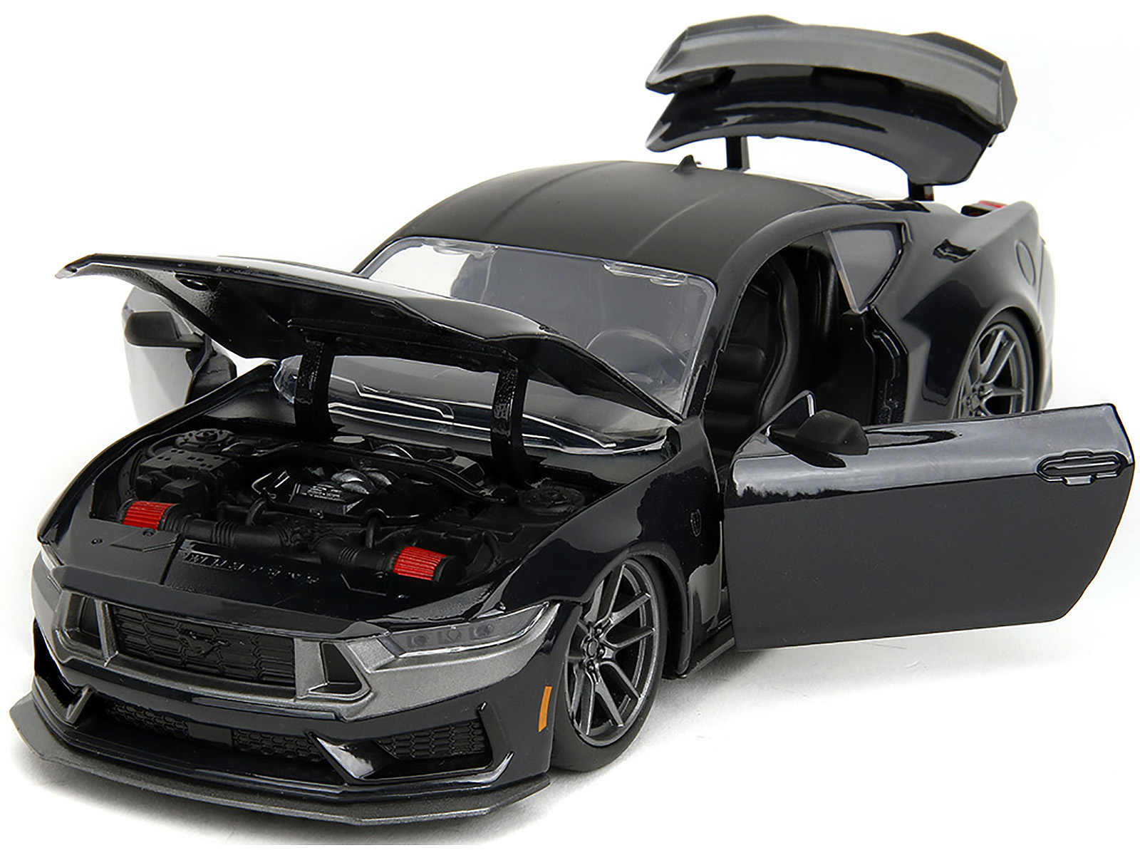 2024 Ford Mustang Dark House Black Metallic with Matt Black Hood and Top "Bigtime Muscle" Series 1/24 Diecast Model Car by Jada
