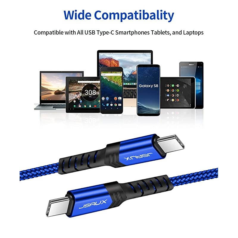 USB C to USB C 60W Cable 3Pack 03m+1m+2m USB Type C Charger Cord Compatible with Samsung Galaxy S20+ Note 20 Ultra Note 10+ MacBook AirPro 13 iPad Pro 20202018 Pixel 234 XL etcBlue