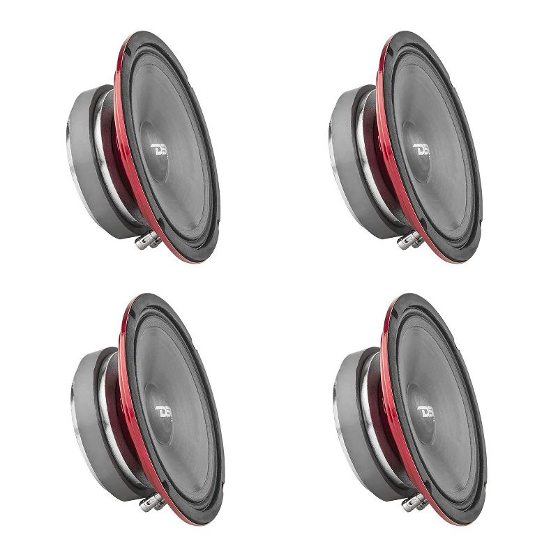 DS18 PRO-SM8.2 Pro Slim Shallow Water Resistant 8 Inch 500 Watt Max 2 Ohm Mid Range Motorcycle Cone Loudspeaker with Red Steel Basket Design (4 Pack)