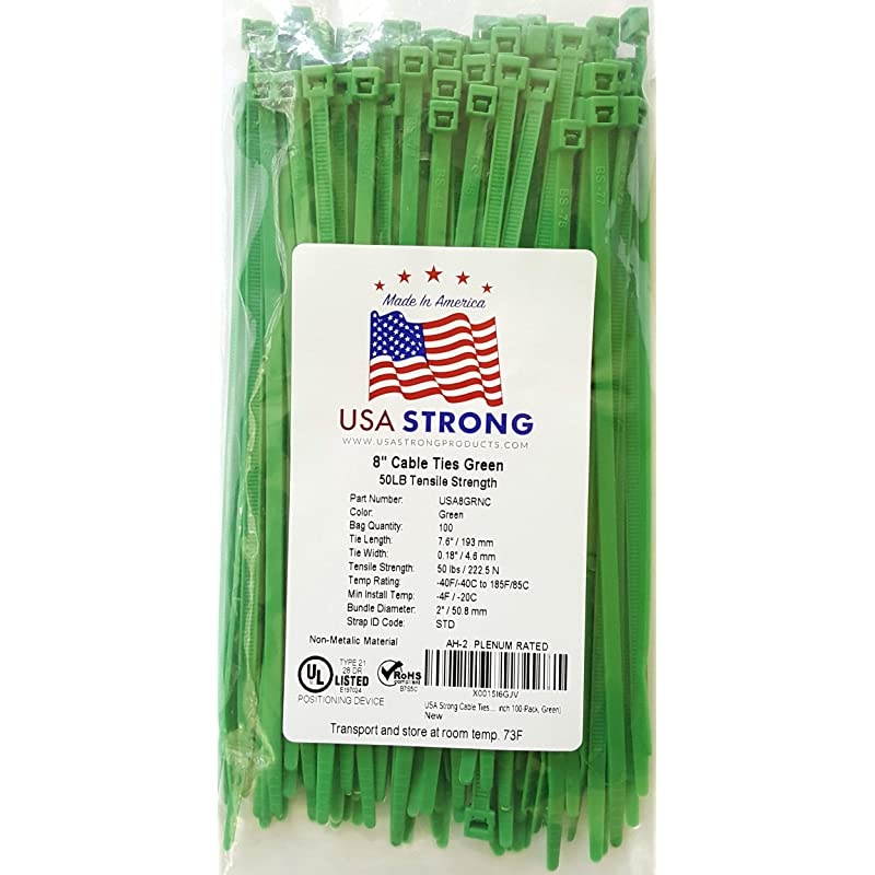 Ties Standard Duty 76 Inch Premium Nylon Wire Management ZipTies 50 LB Tensile Strength USA Strong Ties 100 Pack Green