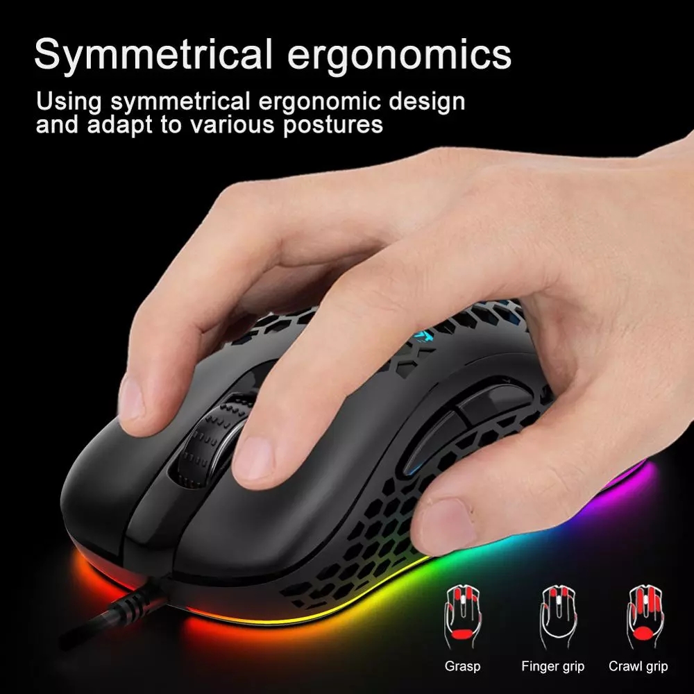 AULA RGB Gaming Mouse with Side Buttons Macro Programming 10000 DPI Adjustable 14 Key Wired USB Backlit Mouse for Desktop Laptop - H510 White