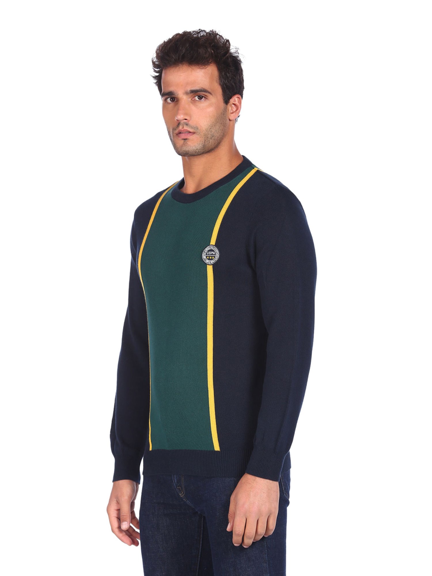 U.S. Polo Assn. Green Regular Fit Colour Block Sweater