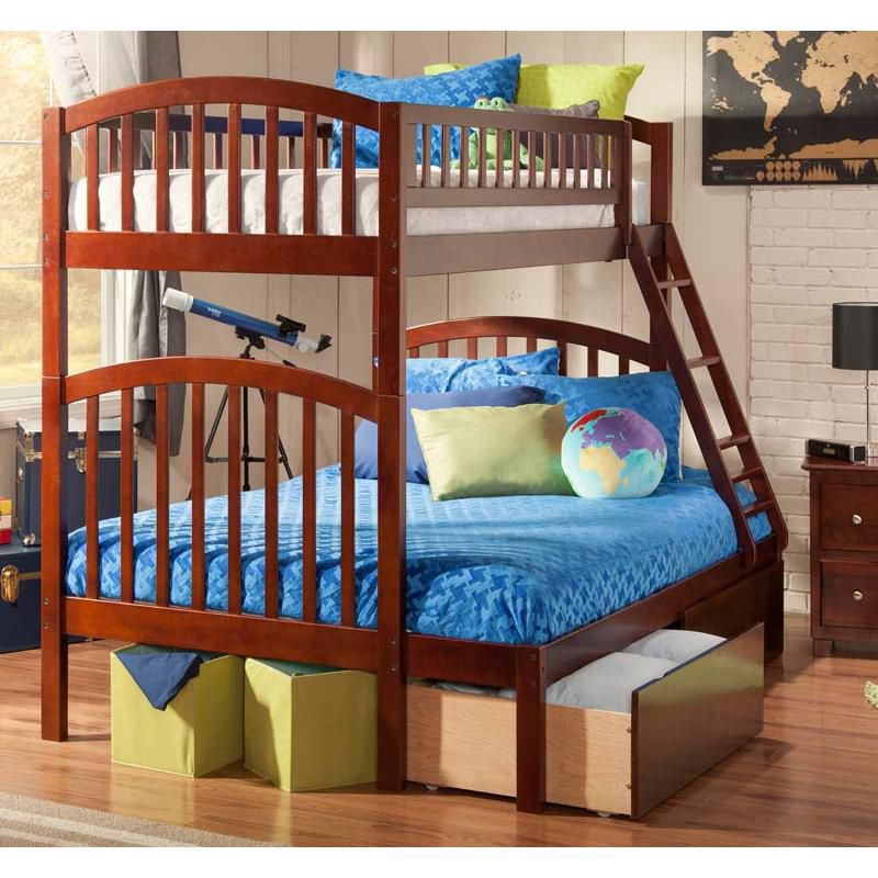 Richland Bunk  Twin over Twin w/ Raised Panel Trundle  Antique Walnut - Atlantic Frame