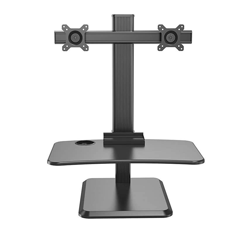 Standing Desk Riser Monitor Mount, Dual Computer Monitor Stand and Monitor Arm with Gas Lift Mechanism, Height Adjustable Standing Desk Converter with Wide Platform