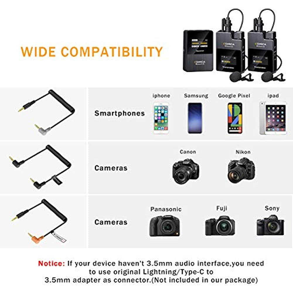 Wireless Lavalier Microphone,Comica BoomX-D2 2.4G Compact Wireless Microphone System with 2 Transmitter and 1 Receiver,Lav Mic for Smartphone Camera Podcast Interview YouTube Facebook Live-Stream