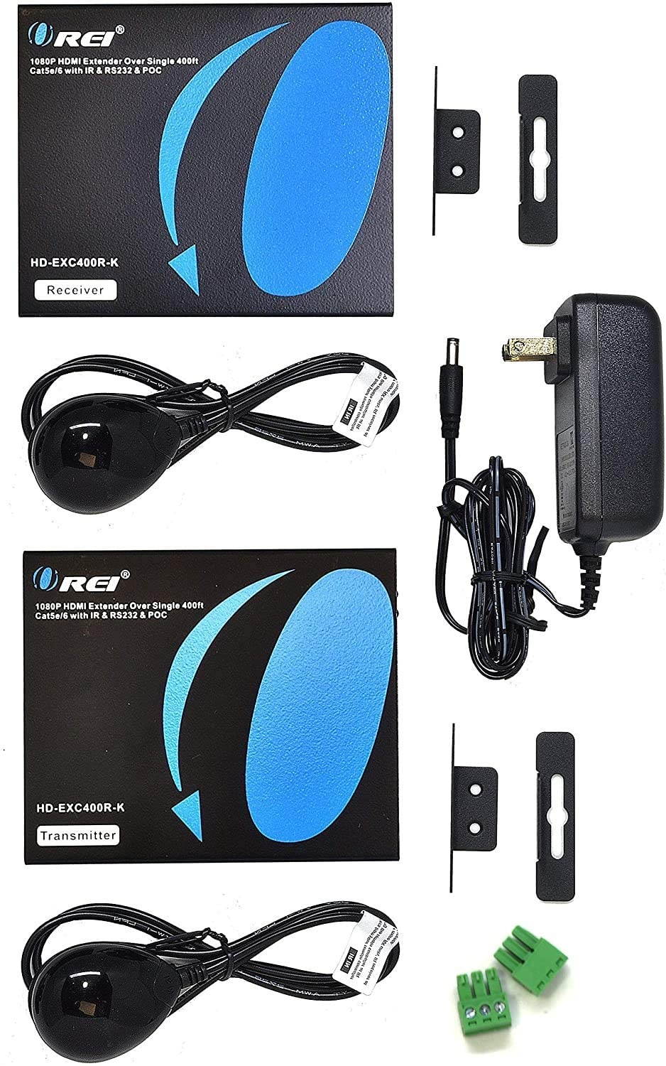 OREI HDMI Extender Over Single CAT5e/CAT6 Cable One to Many 1080p RS-232 with IR Remote - Up to 400 Ft - ProLNK Tecnhology - Power Over Cable