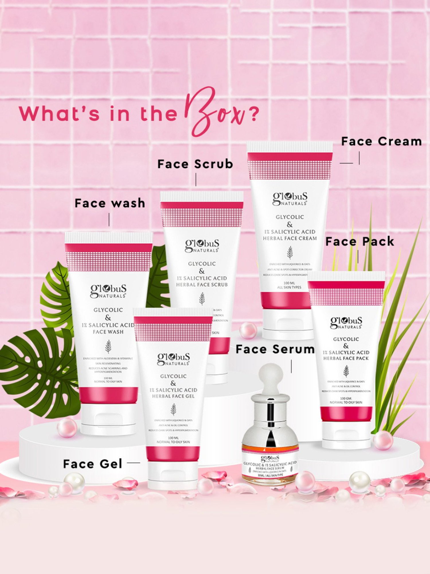 Globus Naturals Glycolic & 1% Salicylic Acid Gift Box - Set of 6