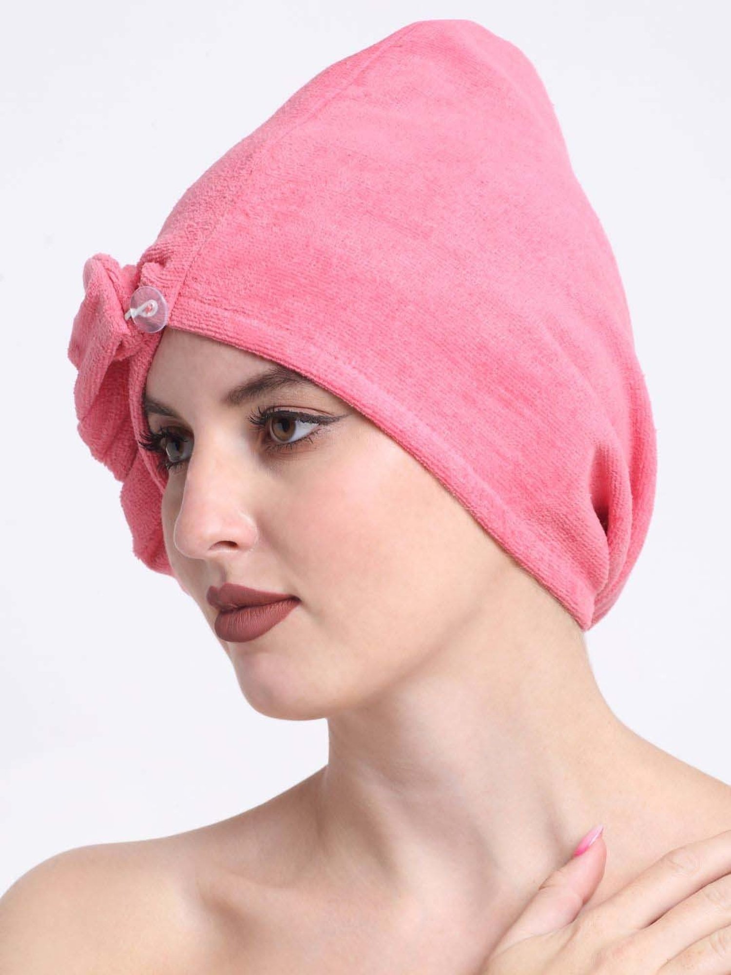 Creeva Luxury Virtual Pink Cotton 380 GSM Hair Wrap - Set of 2