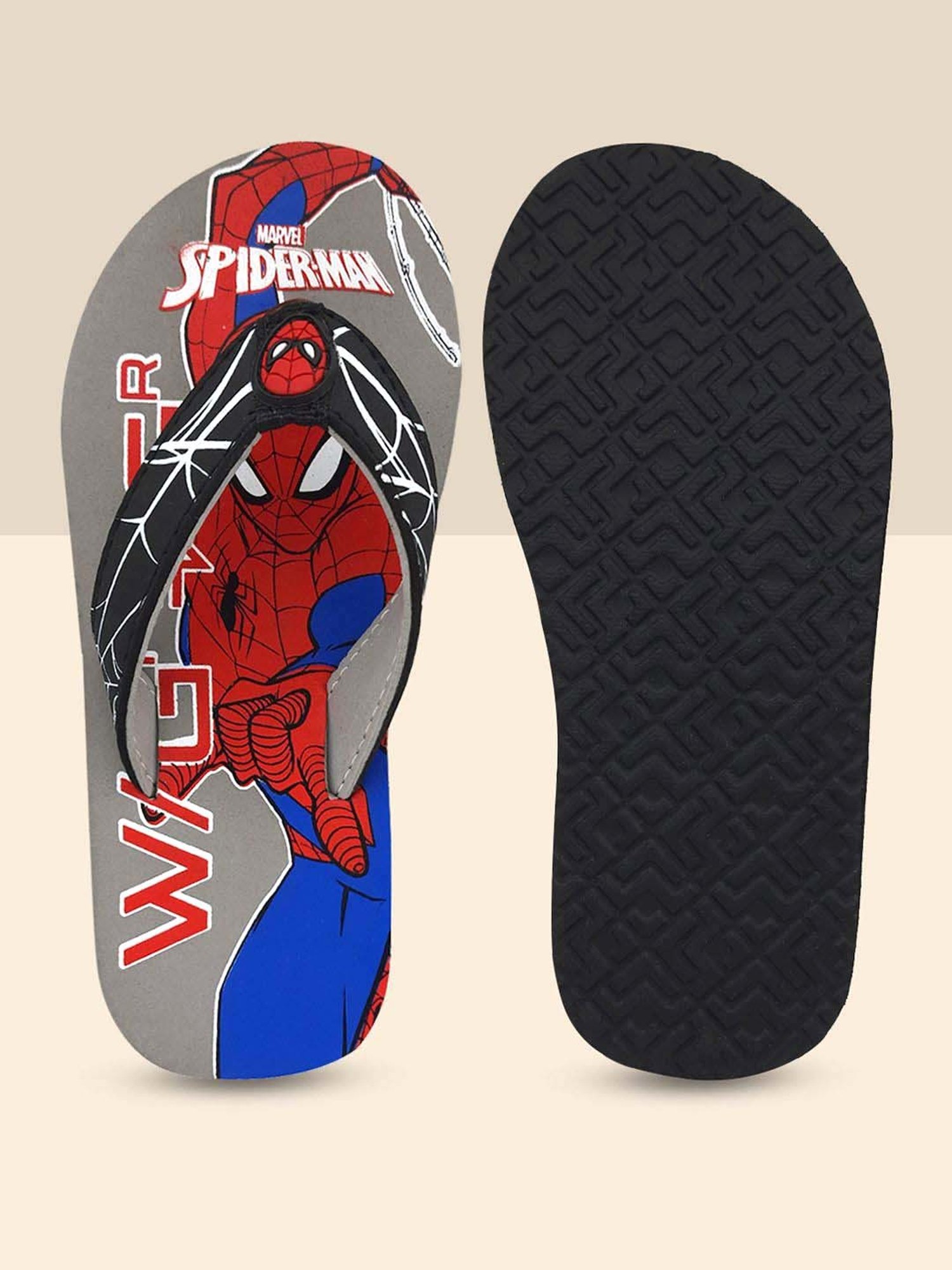 Kidsville Spiderman Printed Grey & Red Flip Flops