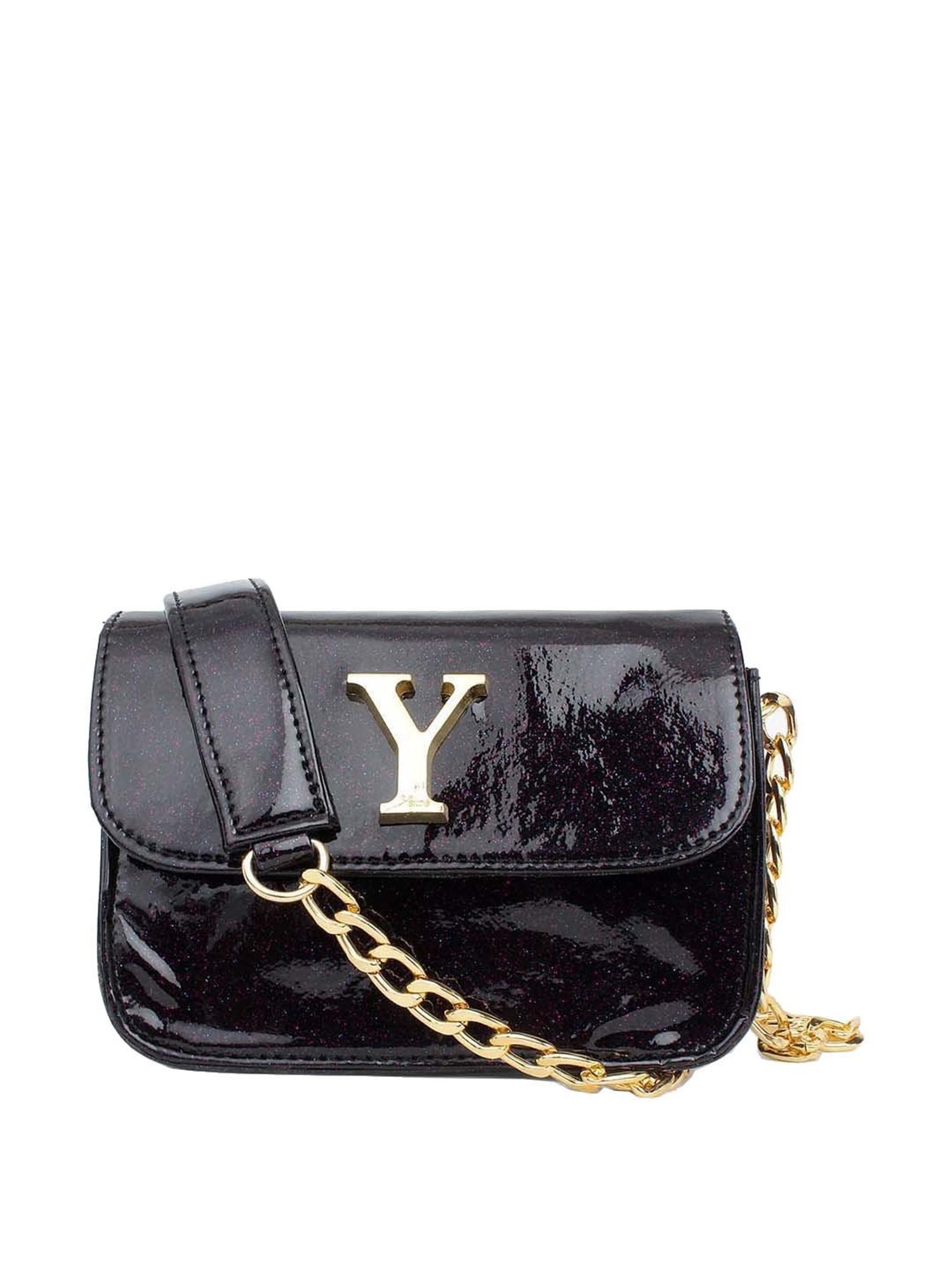 Yelloe Black Solid Medium Sling Handbag
