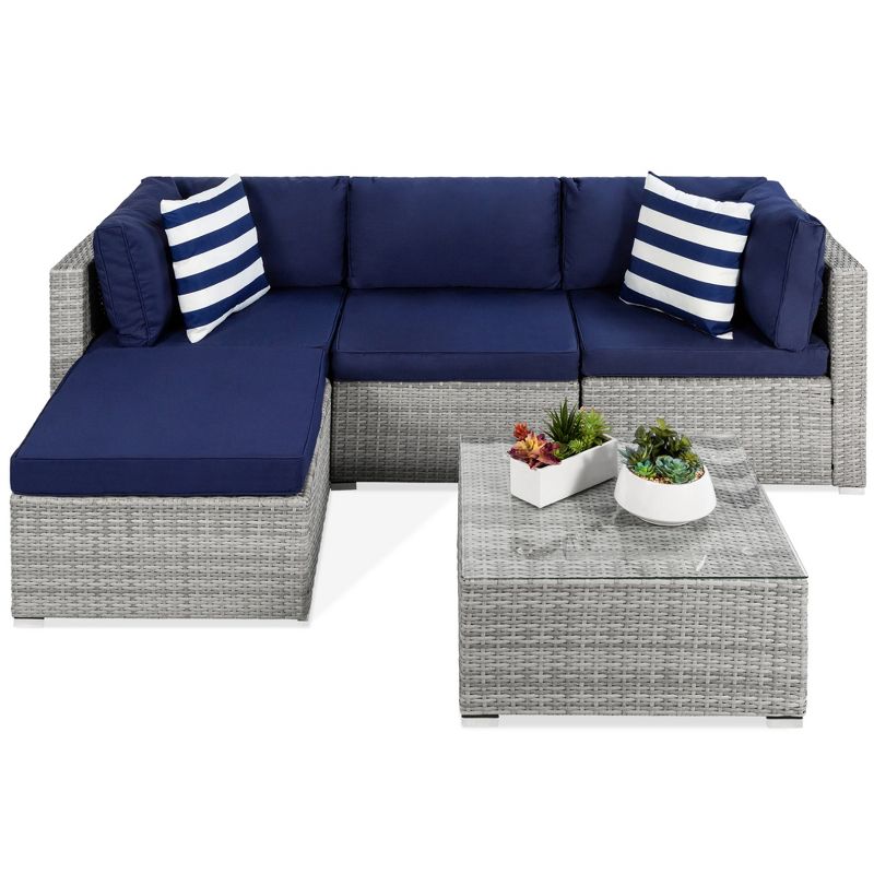 Best Choice Products 5-Piece Modular Outdoor Conversational Furniture Set, Wicker Sectional Sofa w/ Table - Gray/Navy