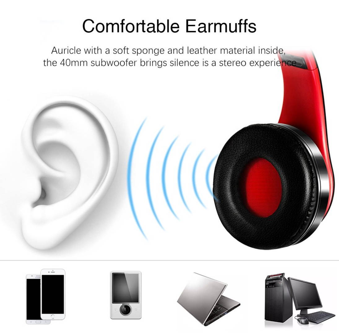 Bluetooth Headphones Over Ear, Hi-Fi Stereo Wireless Headset, Foldable, Soft Memory-Protein Earmuffs, w/Built-in Mic FM and Wired Mode for PC/Cell Phones/TV