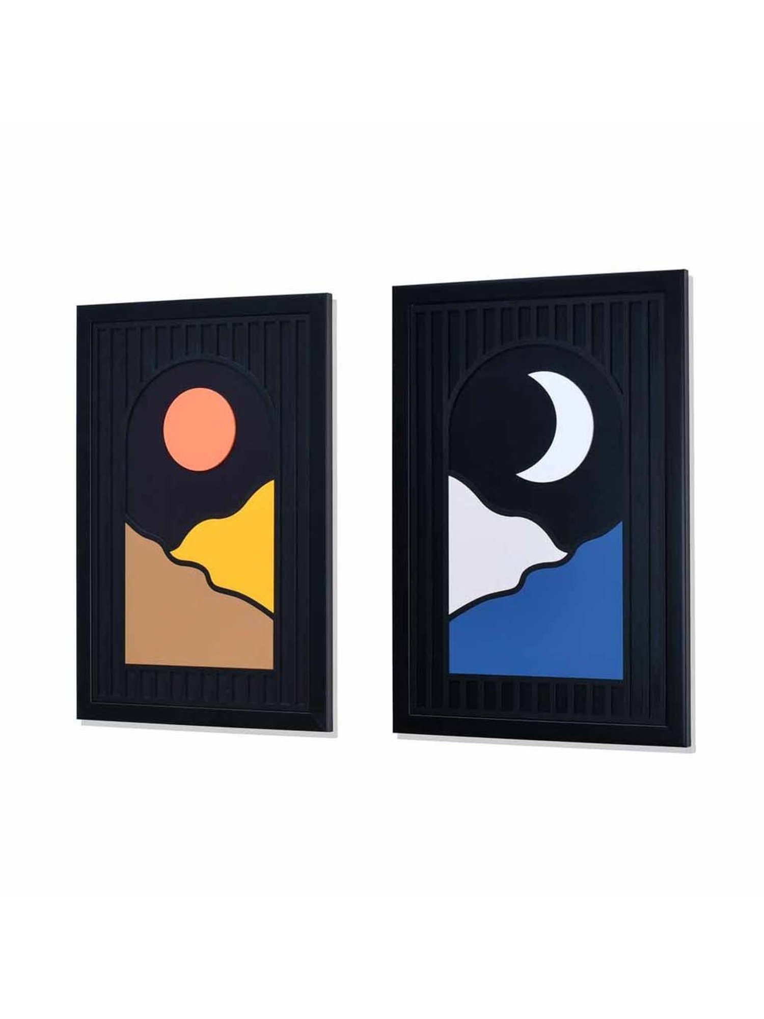 @Home Multicolor Mdf Sun & Moon Represent Balance 3D Wall Paintings - Set of 2