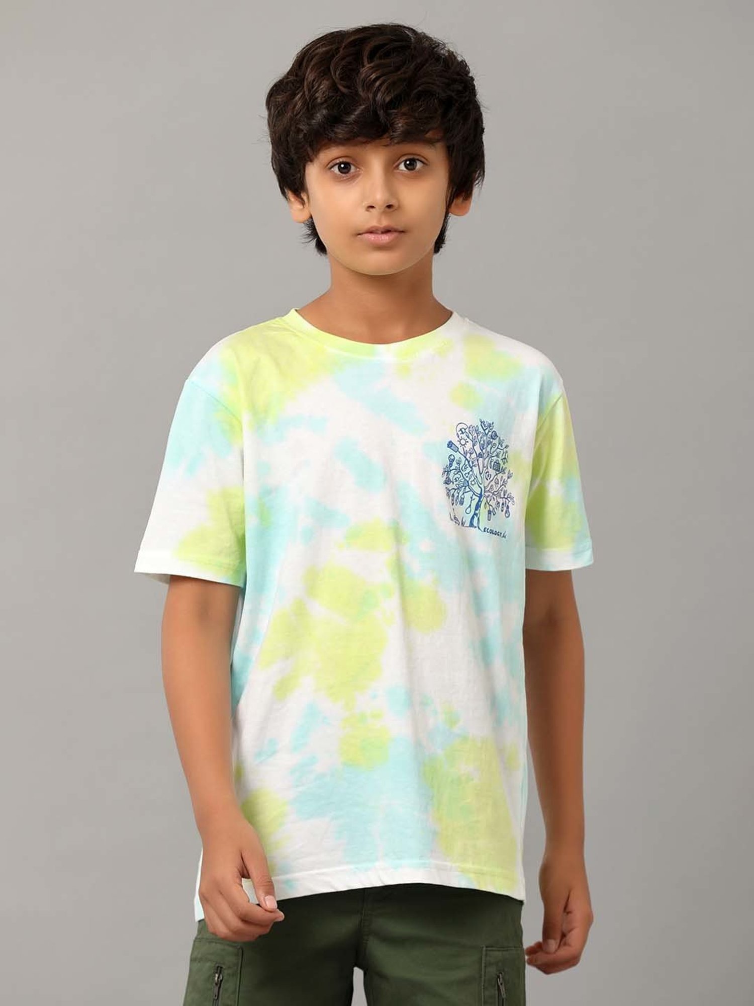 Under Fourteen Only Kids Yellow & Blue Cotton Printed T-Shirt
