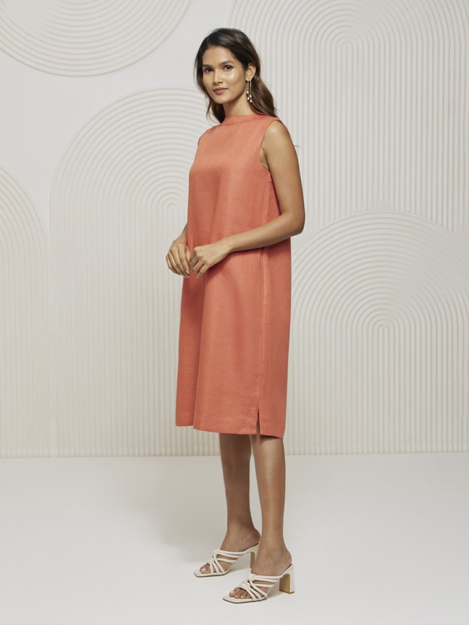 Artagai Autumn Sunset Relaxed Fit Dress with Band Collar and Back Cut-Out Detail