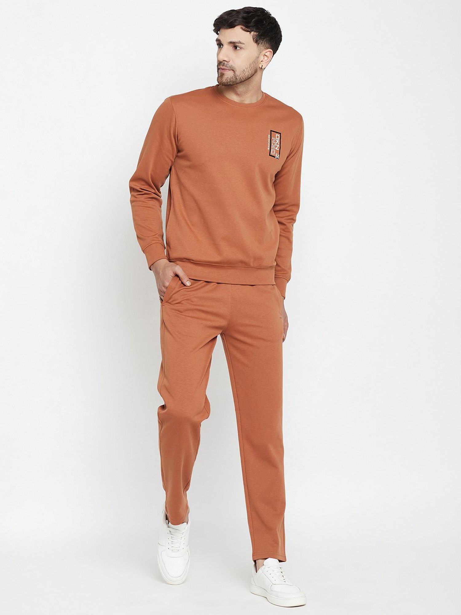 Okane Rust Regular Fit Printed Sweatshirt & Trackpants Set