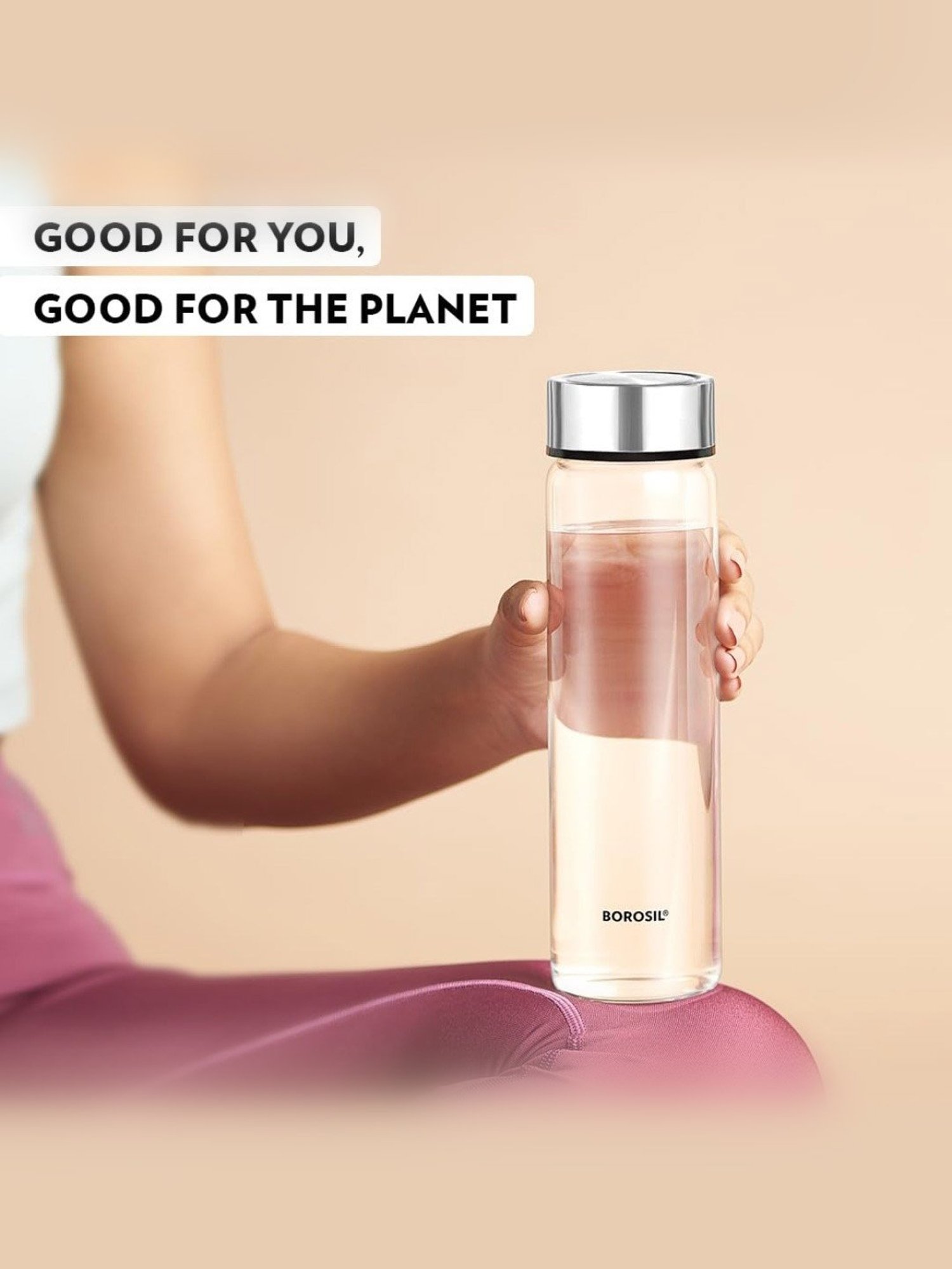 Borosil Water Bottle with Leakproof & Easy to Carry Set of 2 (Transparent, 750 ml)