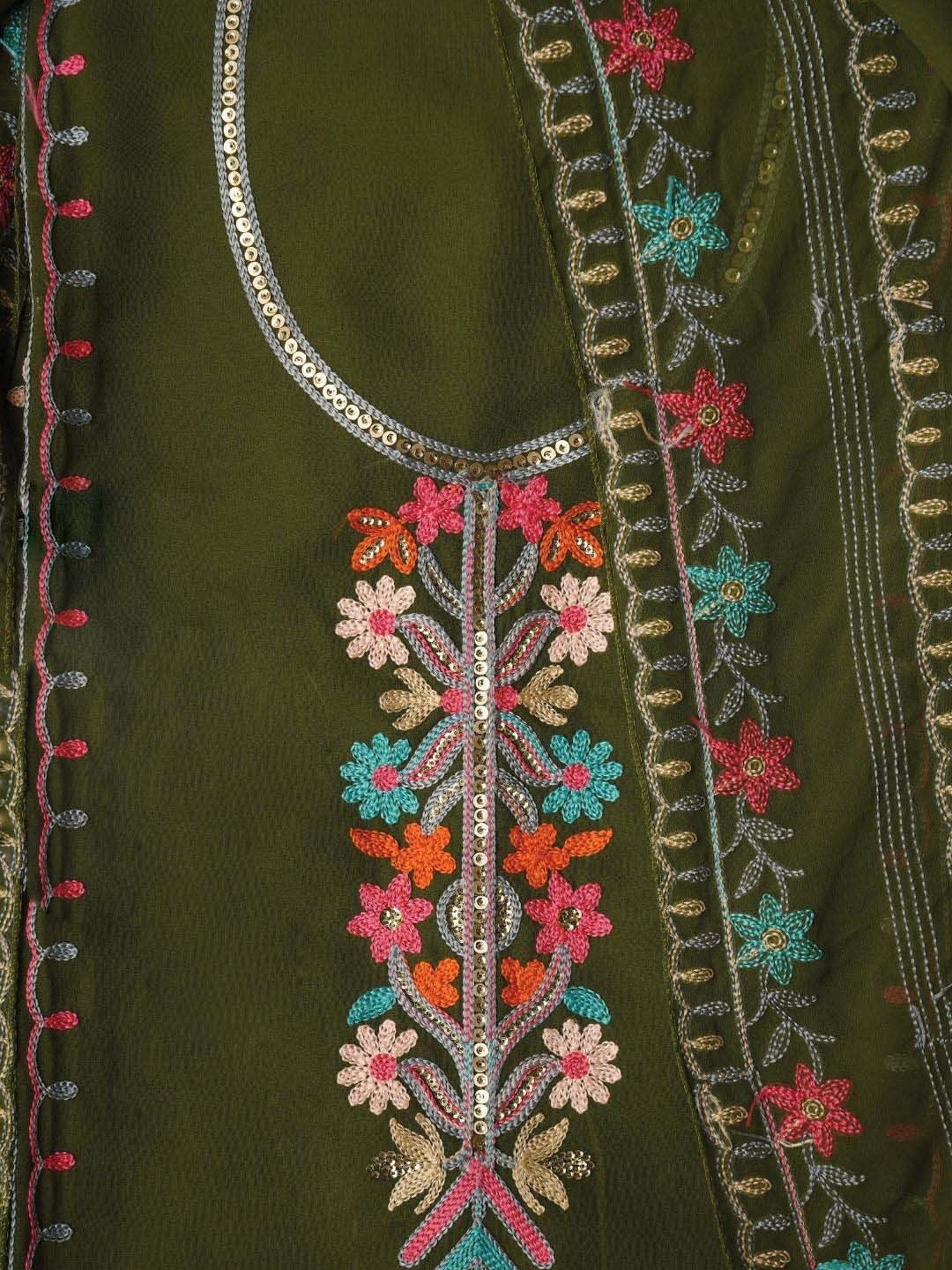 Jaipur Kurti Green Embroidered Unstitched Dress Material