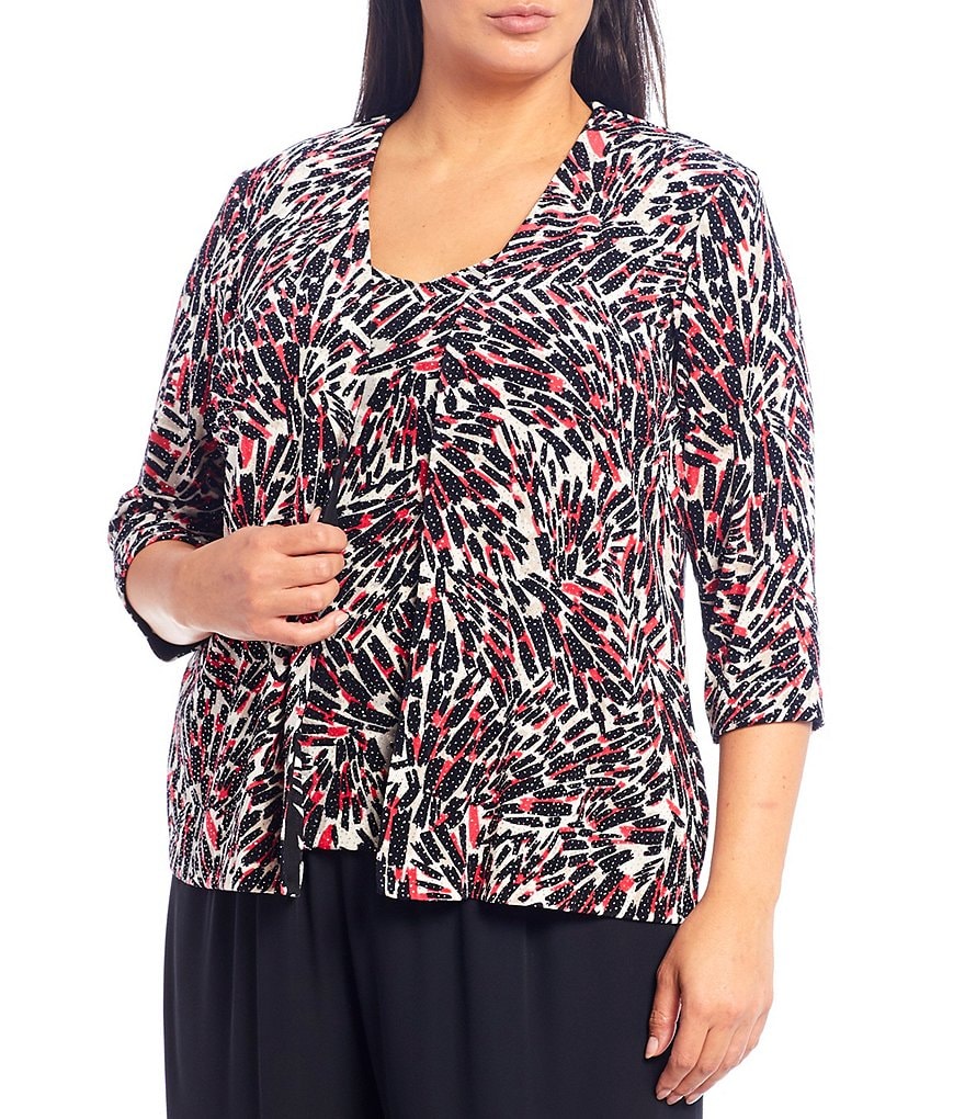 Alex Evenings Plus Size Scoop Neck 2-Piece Slinky Printed Twinset